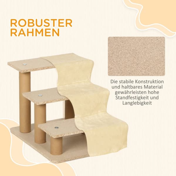 Hundetrapper 3-trinns 35 cm dyretrapper med plysj-utseende kattetrapper for sengesofa Katter opptil 4,5 kg Beige