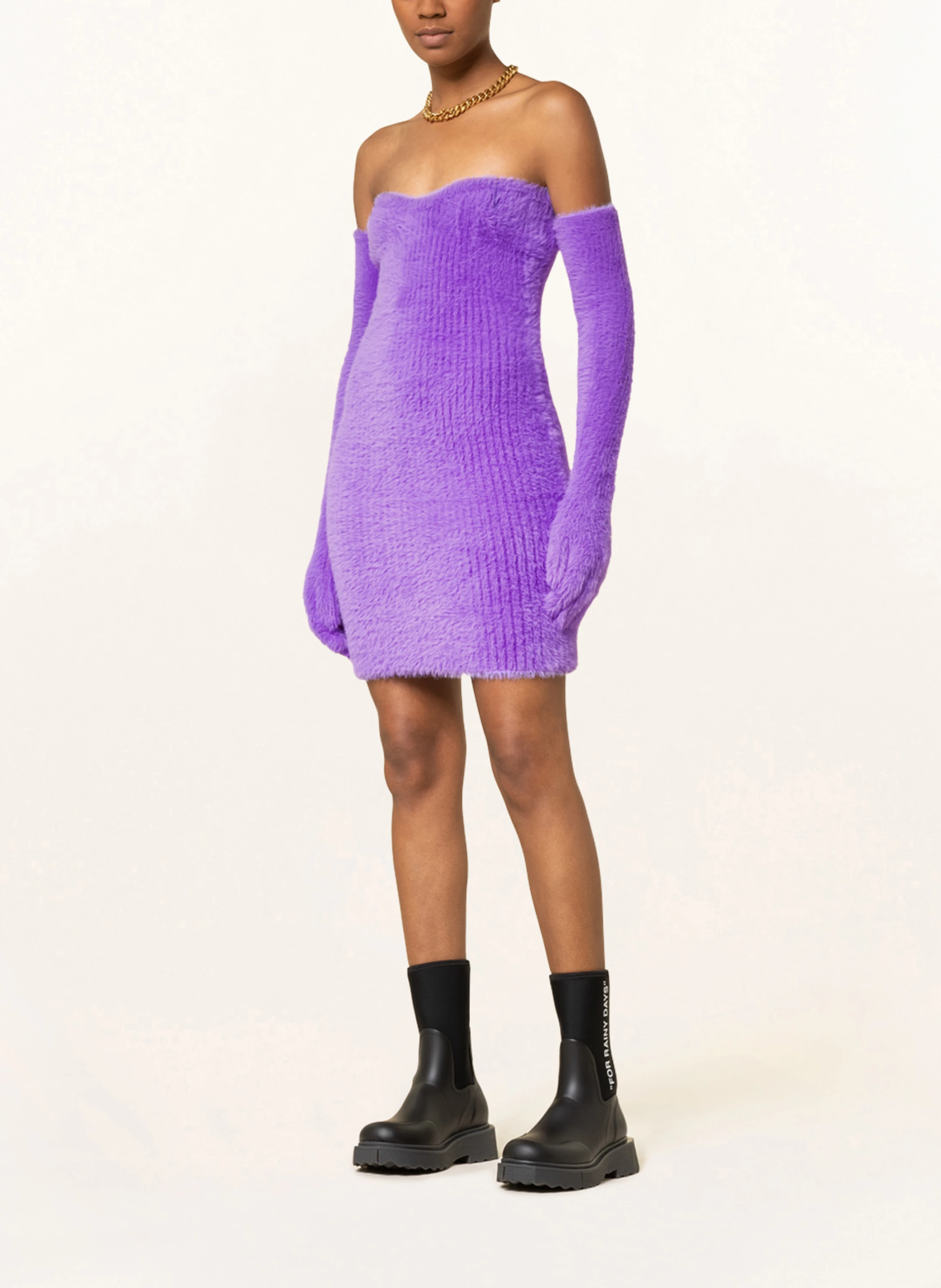 Off-White Off-Shoulder-Kleid mit Handschuhen