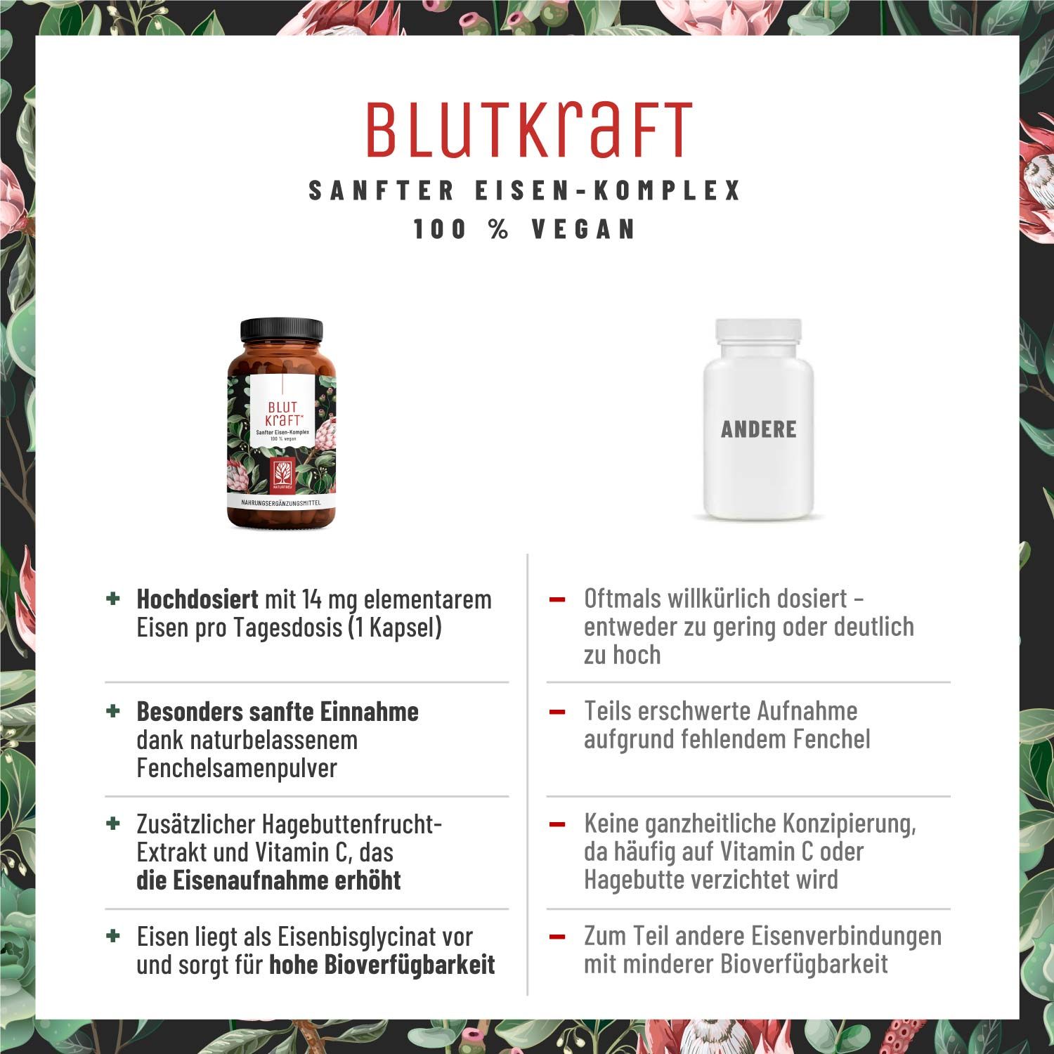 Eisen Komplex mit Fenchel, Vitamin C - gegen Eisenmangel - Blutkraft - NATURTREU®
