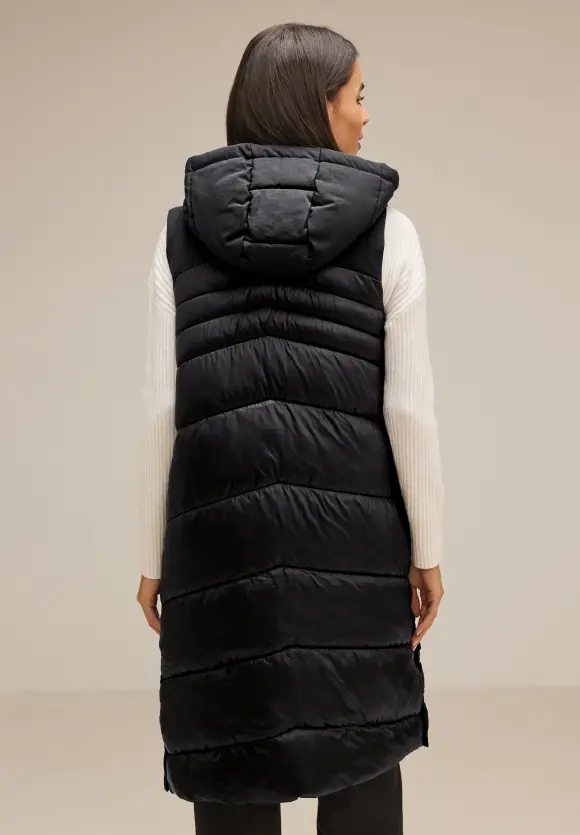 Lange Materialmix Weste - Black