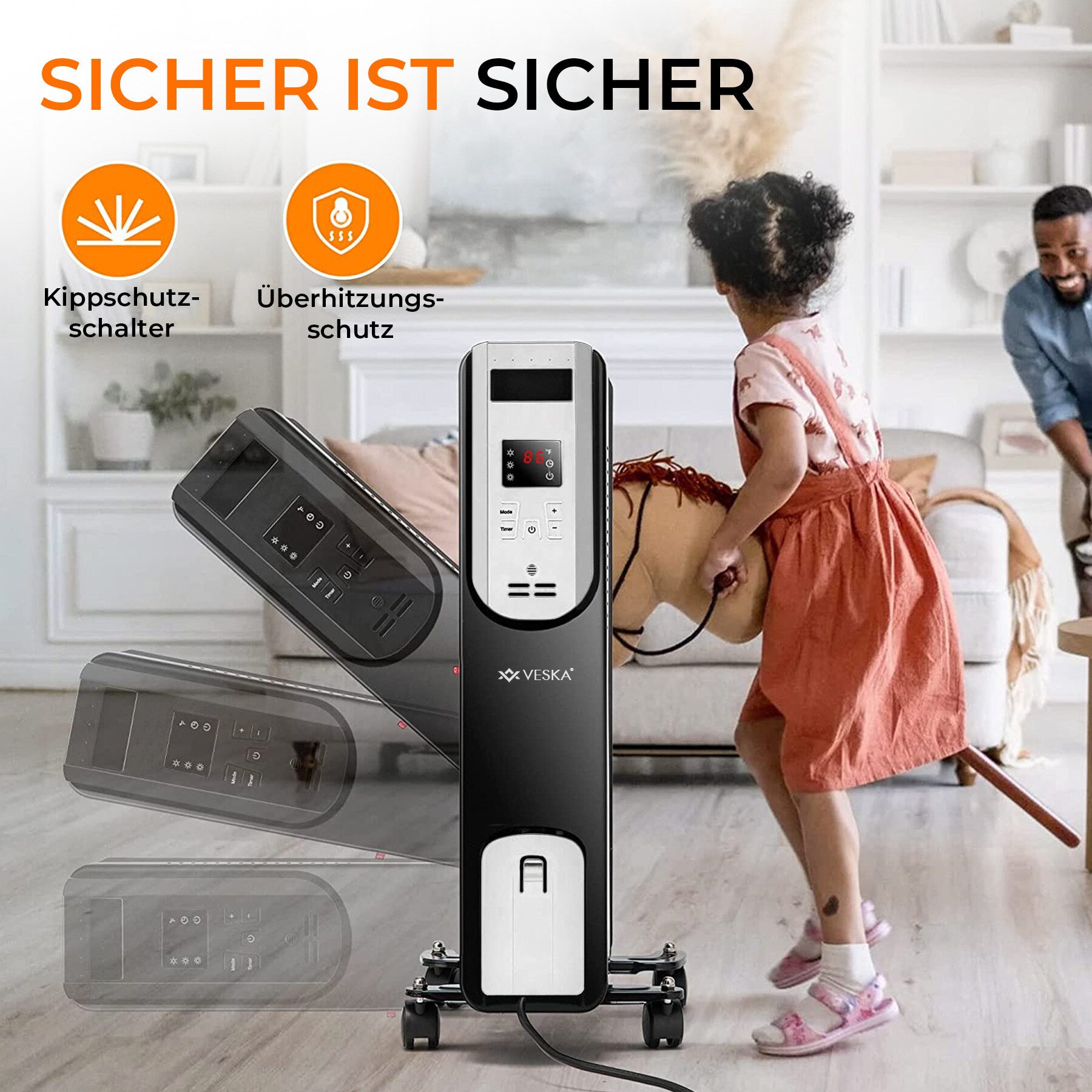 Ölradiator 2500W Elektro Heizkörper mit LCD-Display und Fernbedienung - Schwarz