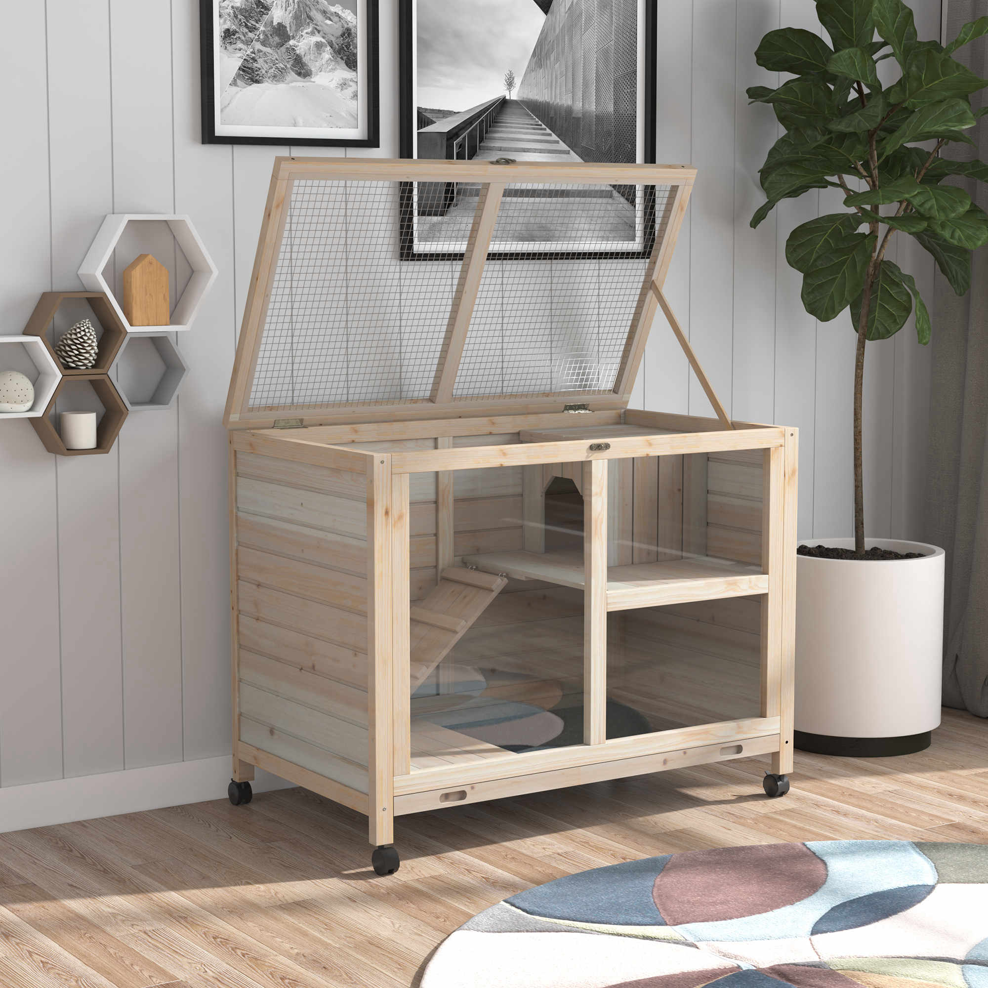 PawHut Kleintierstall mit Rollen 91,5 x 53,3 x 73 cm (LxBxH)