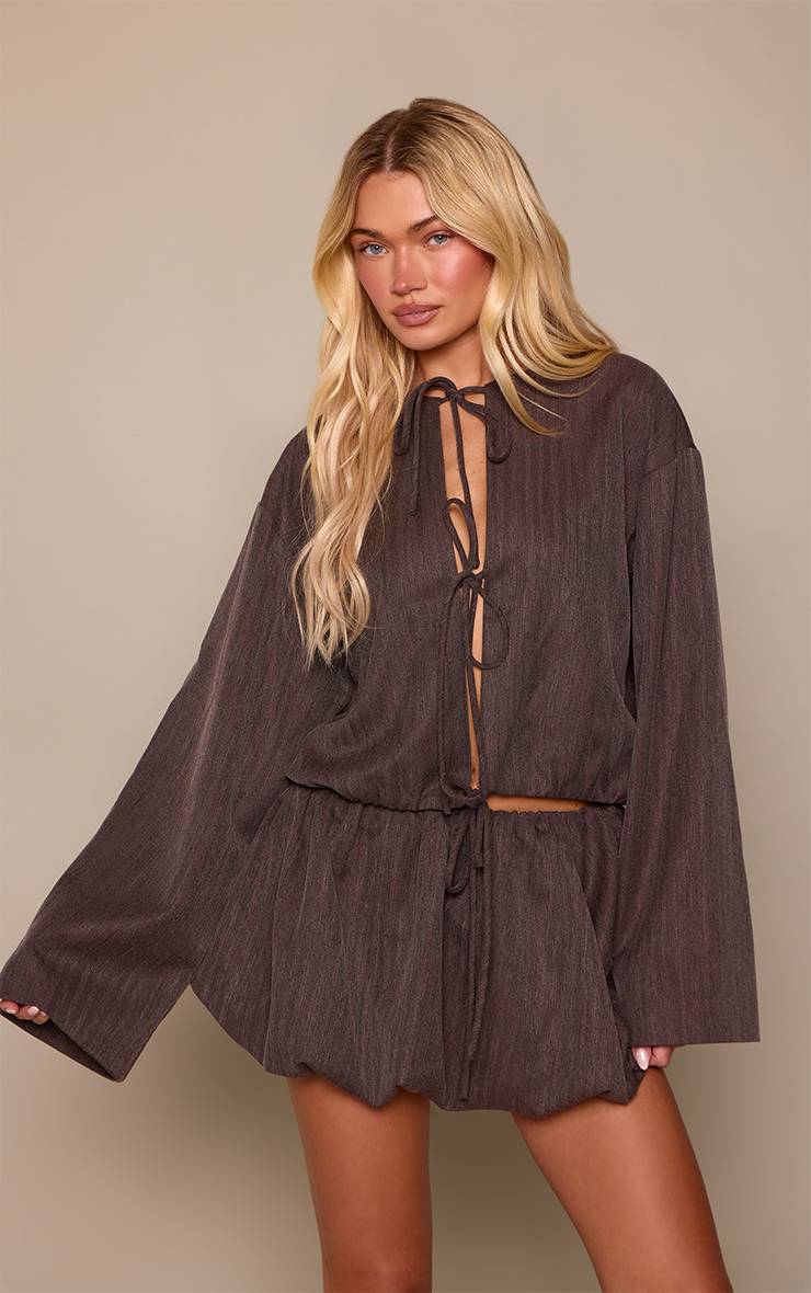 Marron Ensemble Jupe Bouffante En Tissu Brossé