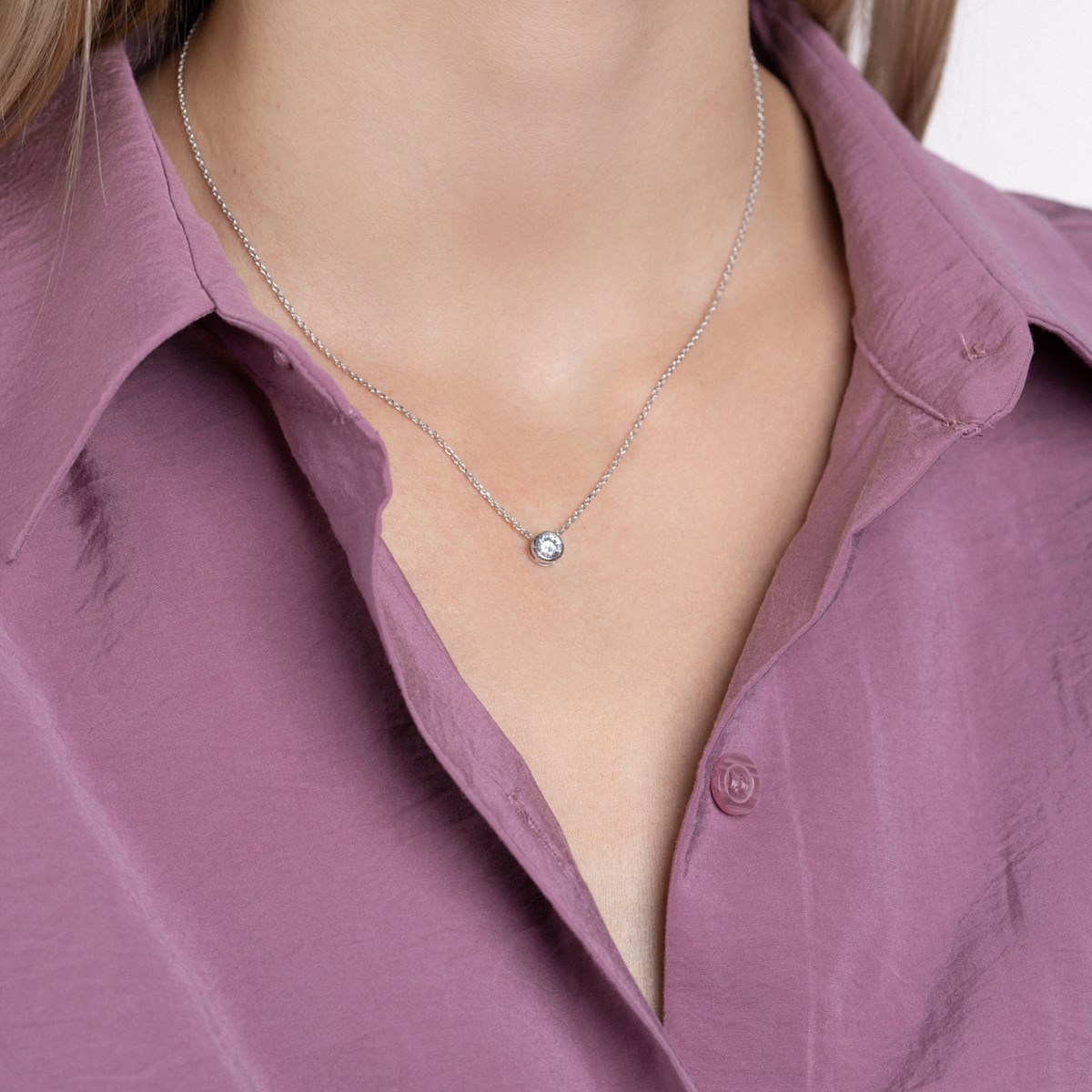 Collier Brillaxis solitaire serti clos argent