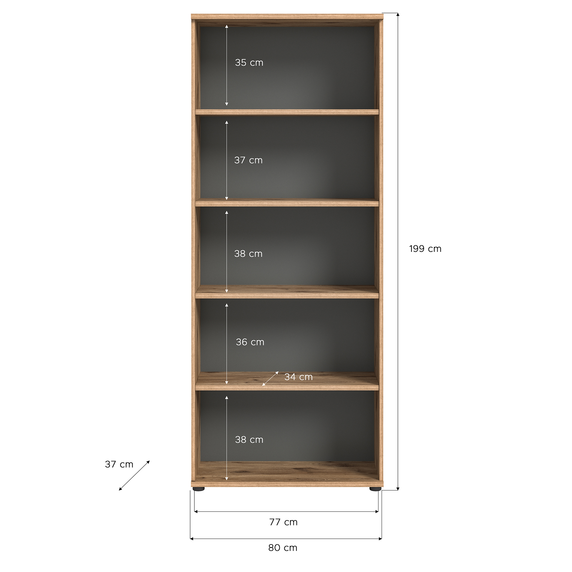 Stauraumshelf MASON - Nox Oak - Basalt grau - 80 cm