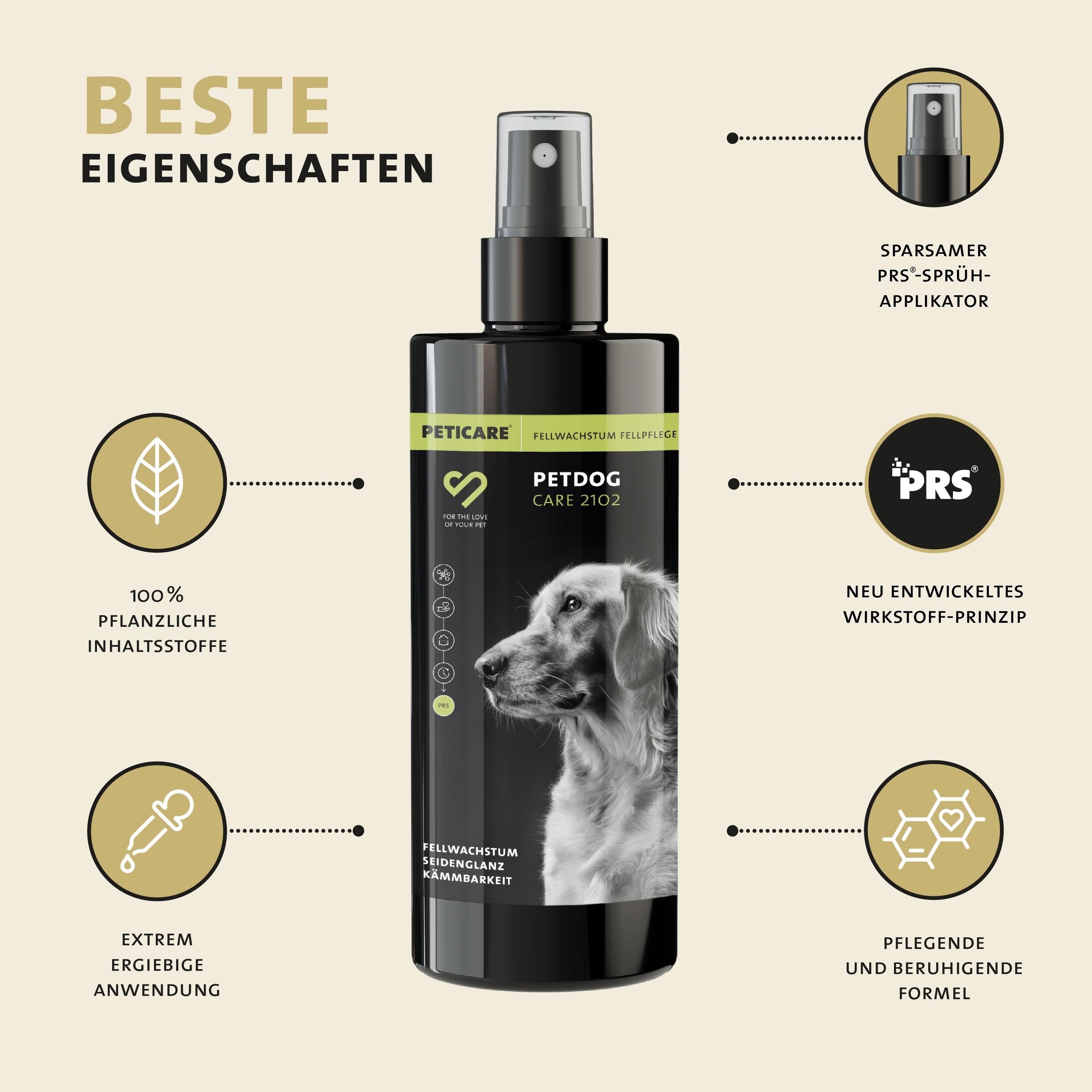 Peticare Fell-Pflege Spray für Hunde, sorgt für Fellwachstum, Seidenglanz