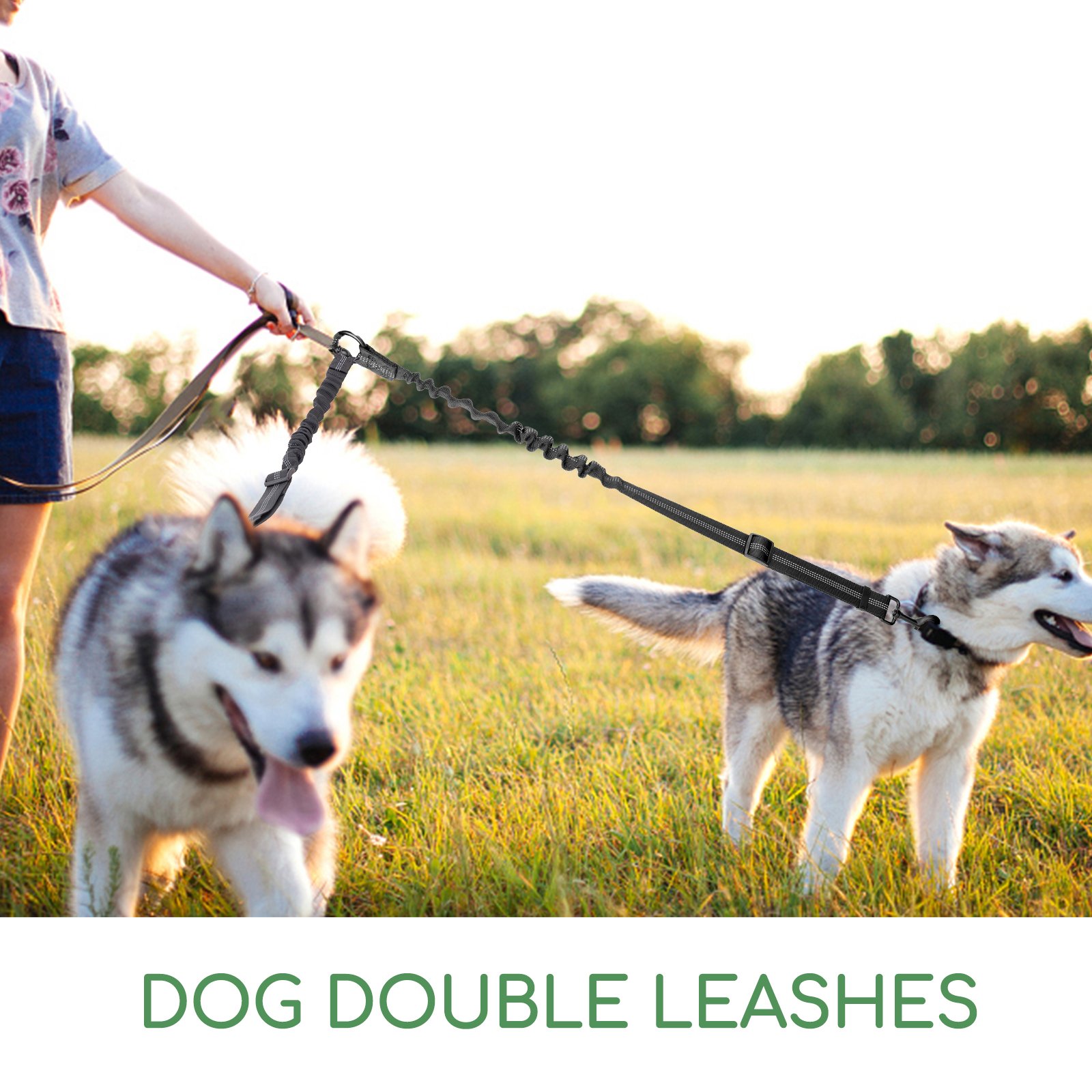 Guia dupla Nobleza para cães, guia dupla antiemaranhamento, acoplador refletor giratório 360° com comprimento ajustável para dois cães, divisor de guia dupla resistente para treinamento e passeio de 2 cães.