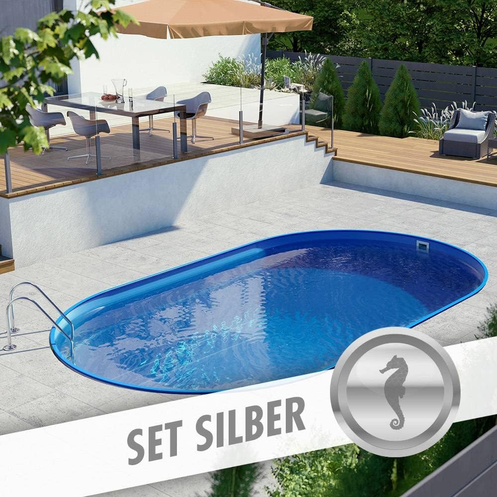 POOL Total Poolset Silber Oval Ø4,50 x 2,50x 1,20m eingelassen, Blau