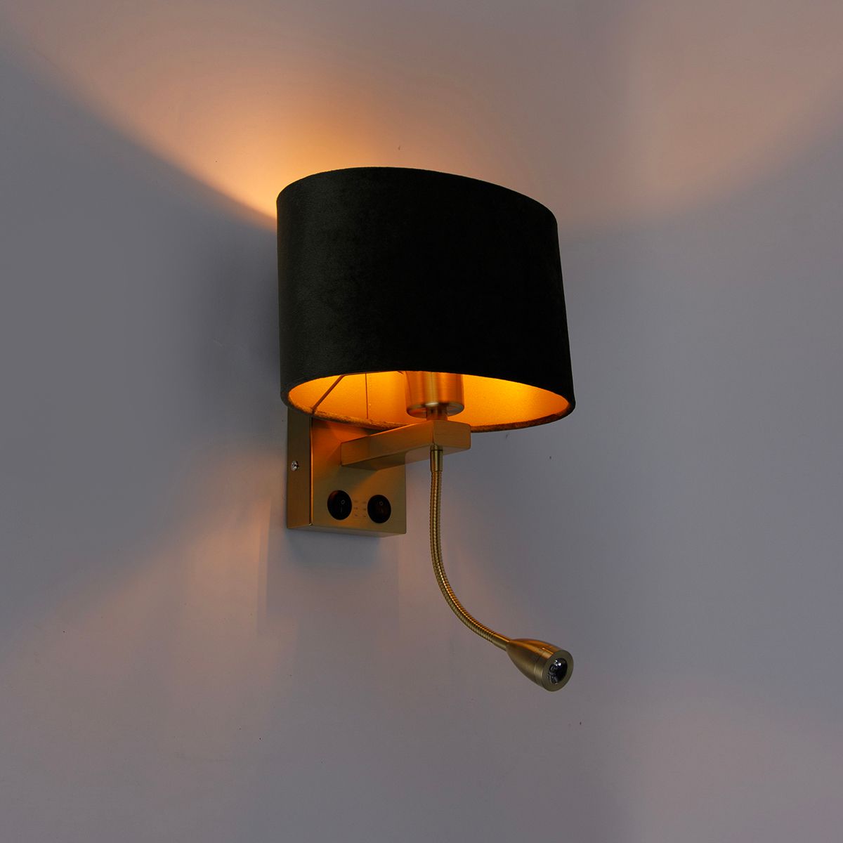 Wandlamp messing met ovale velours kap groen 25cm - Brescia Combi