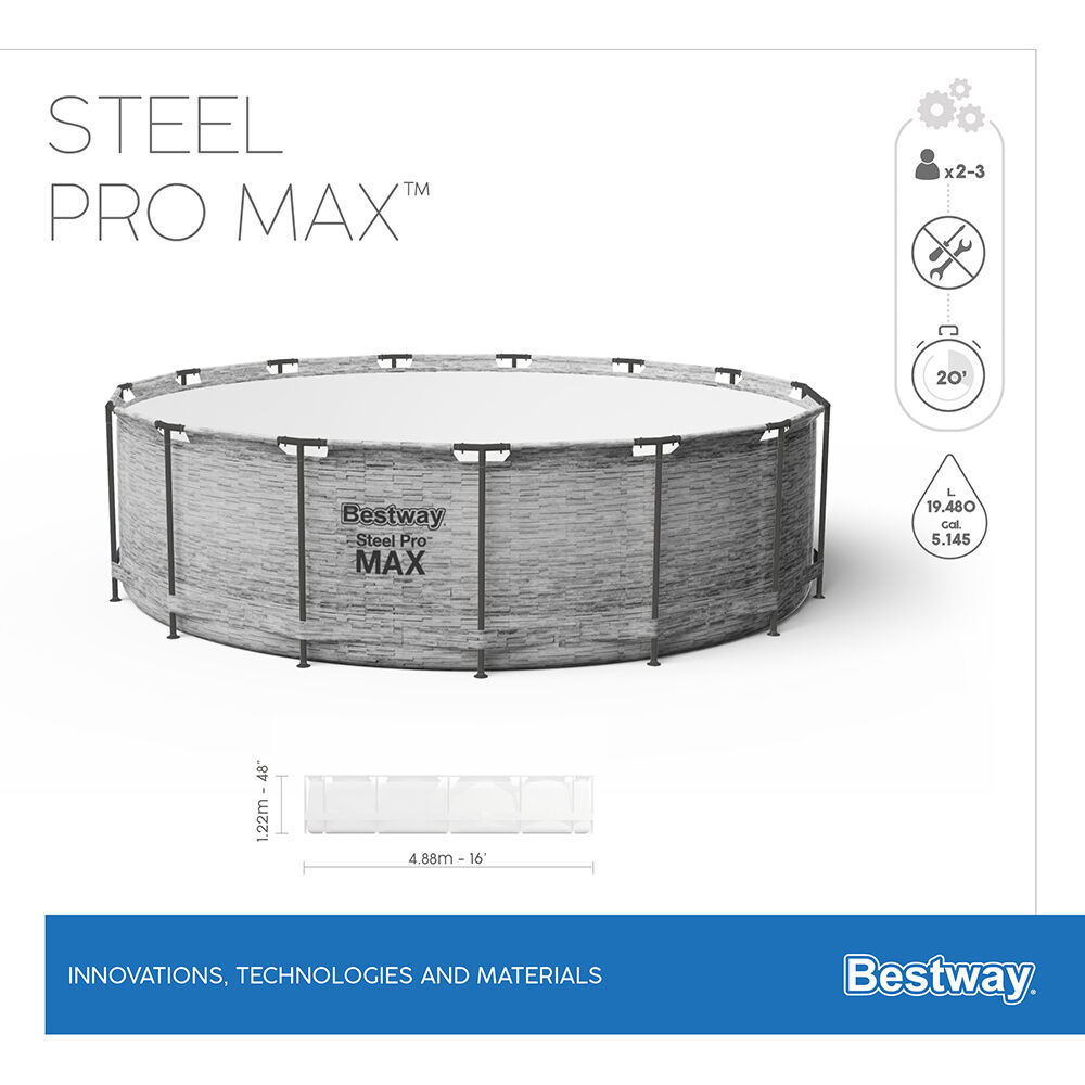 Piscine hors sol ronde Steel Pro Max™ Bestway motif pierre Ø488xH122cm