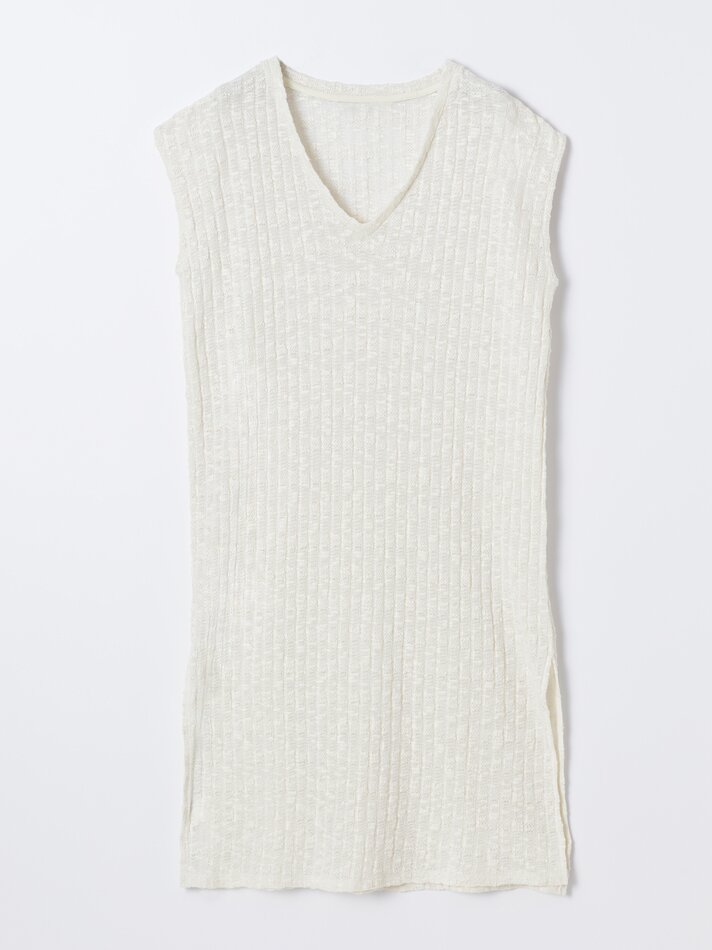 Vestido midi rústico - Branco-creme