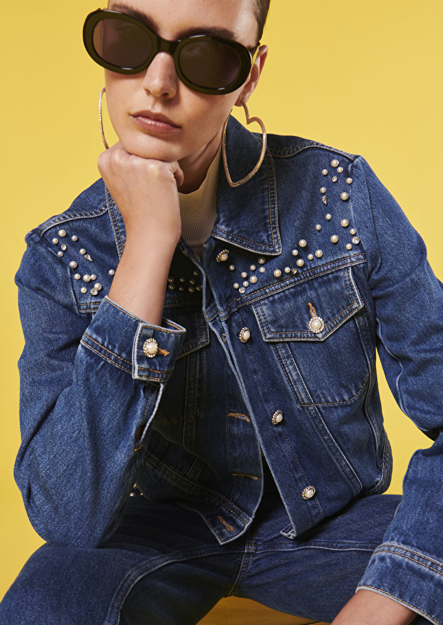 Veste Vickybleue en denim brodée