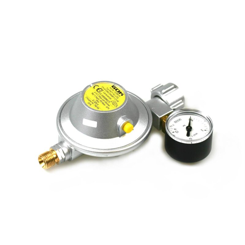 GOK Gasdruckregler 30mbar  1,2 kg/h G.12 -> G 1/4 LH mit Manometer