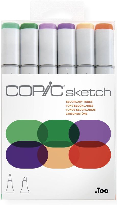 COPIC Marker - Sketch - 6 Stuks Set - Secondary Tones - Twinmarkers Op Alcoholbasis