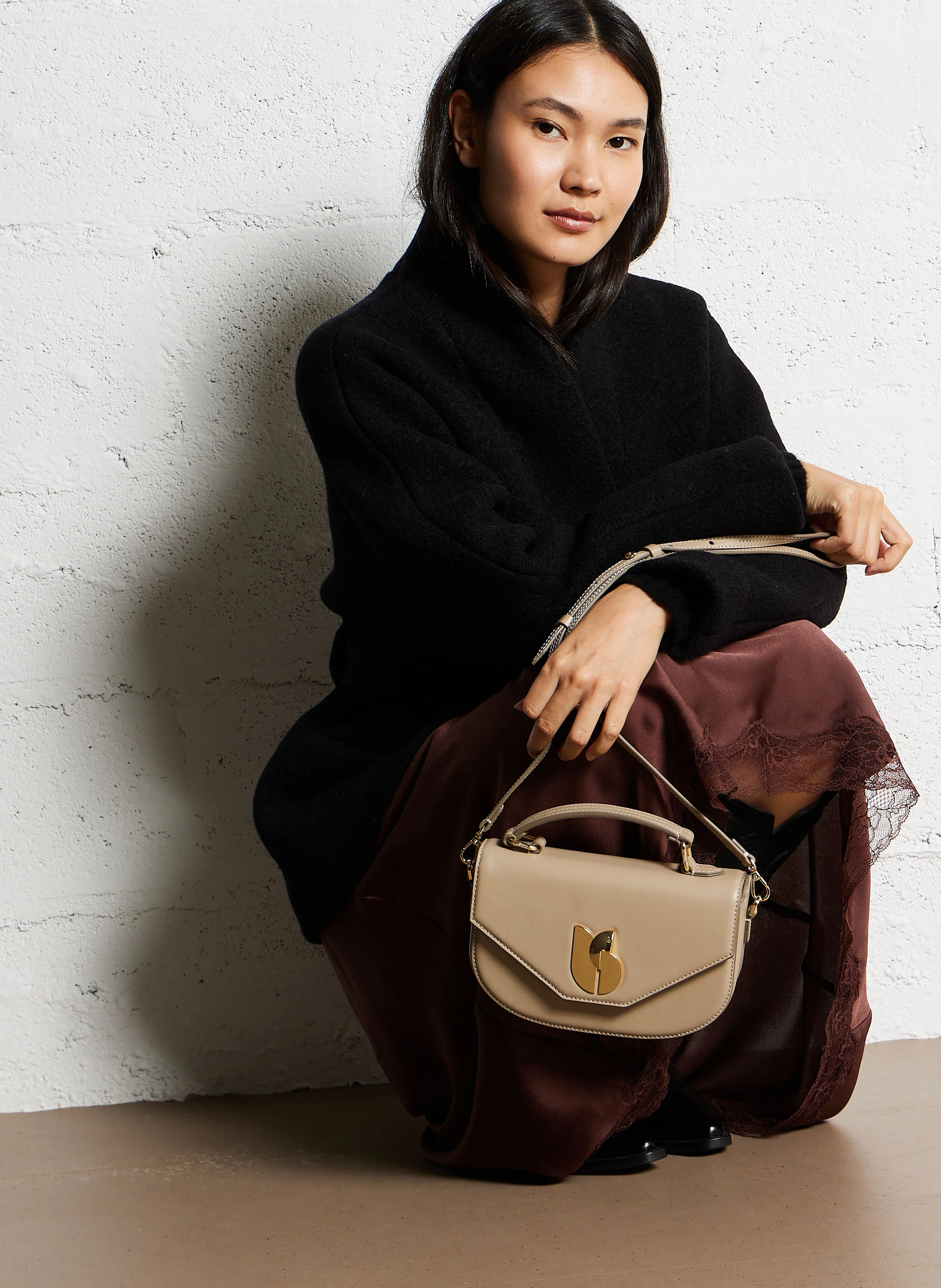SIGN - Sac à main en cuir lisse | Beige