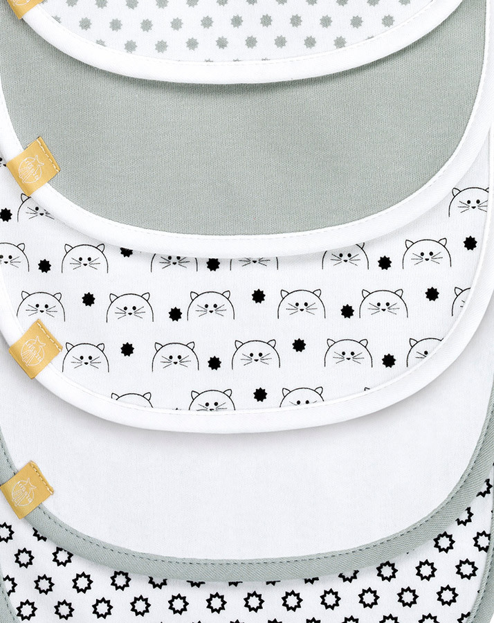 Lätzchen LITTLE CHUMS CAT 5er-Pack in grau/weiß