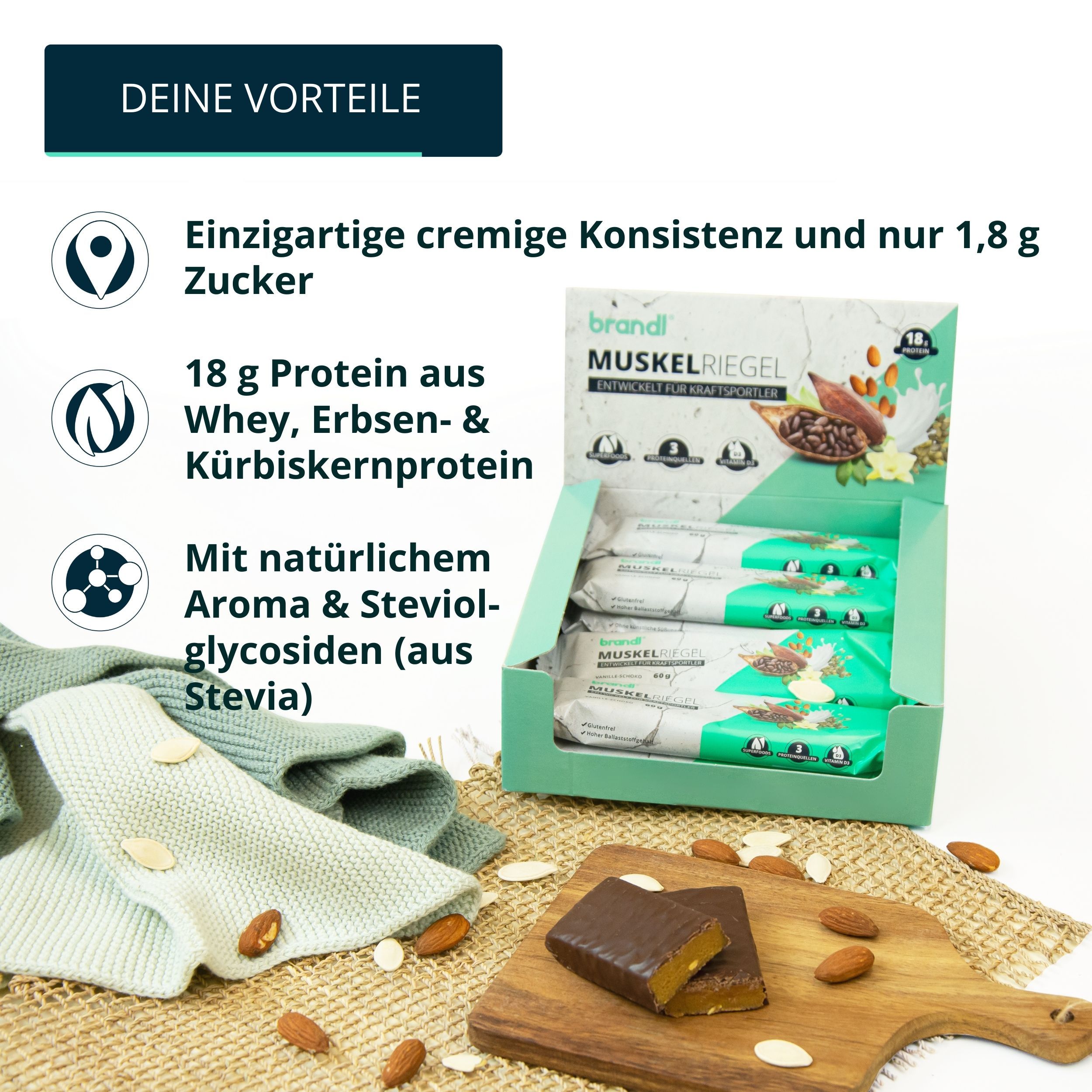 brandl® Eiweiß-Riegel mit 18 g Eiweiß aus 3 Quellen