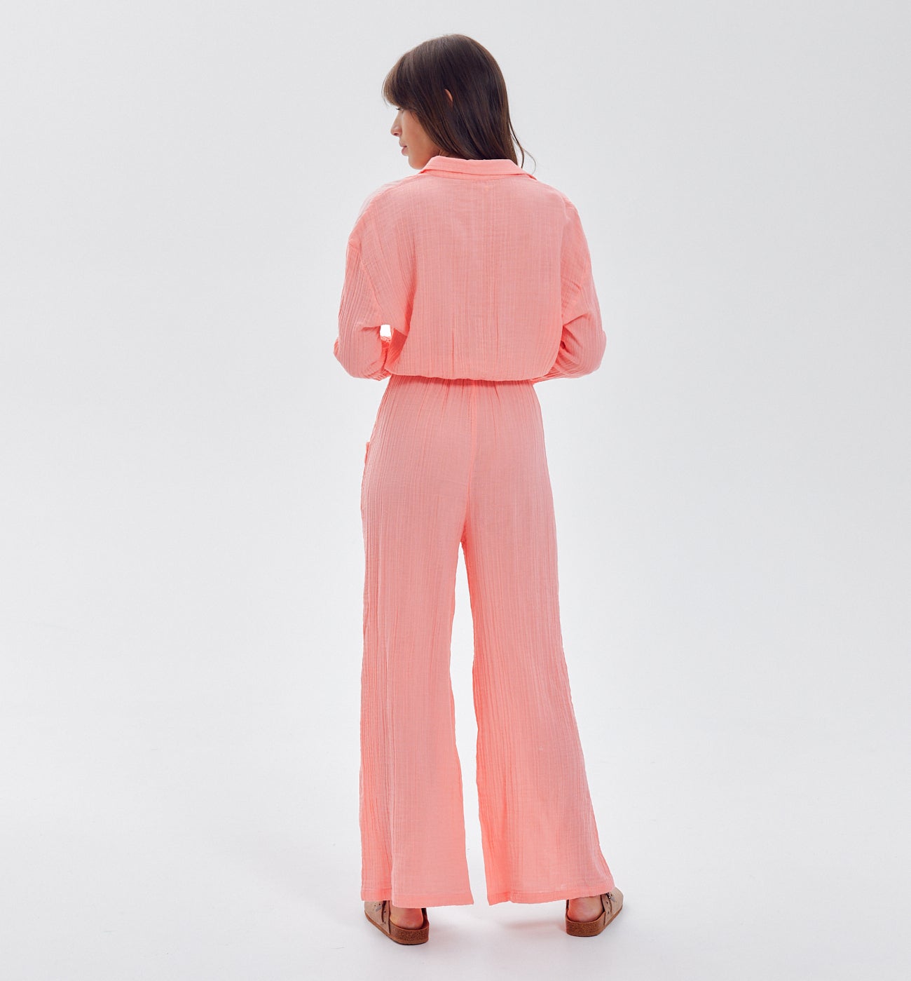 Combi en gaze de coton Femme - Corail
