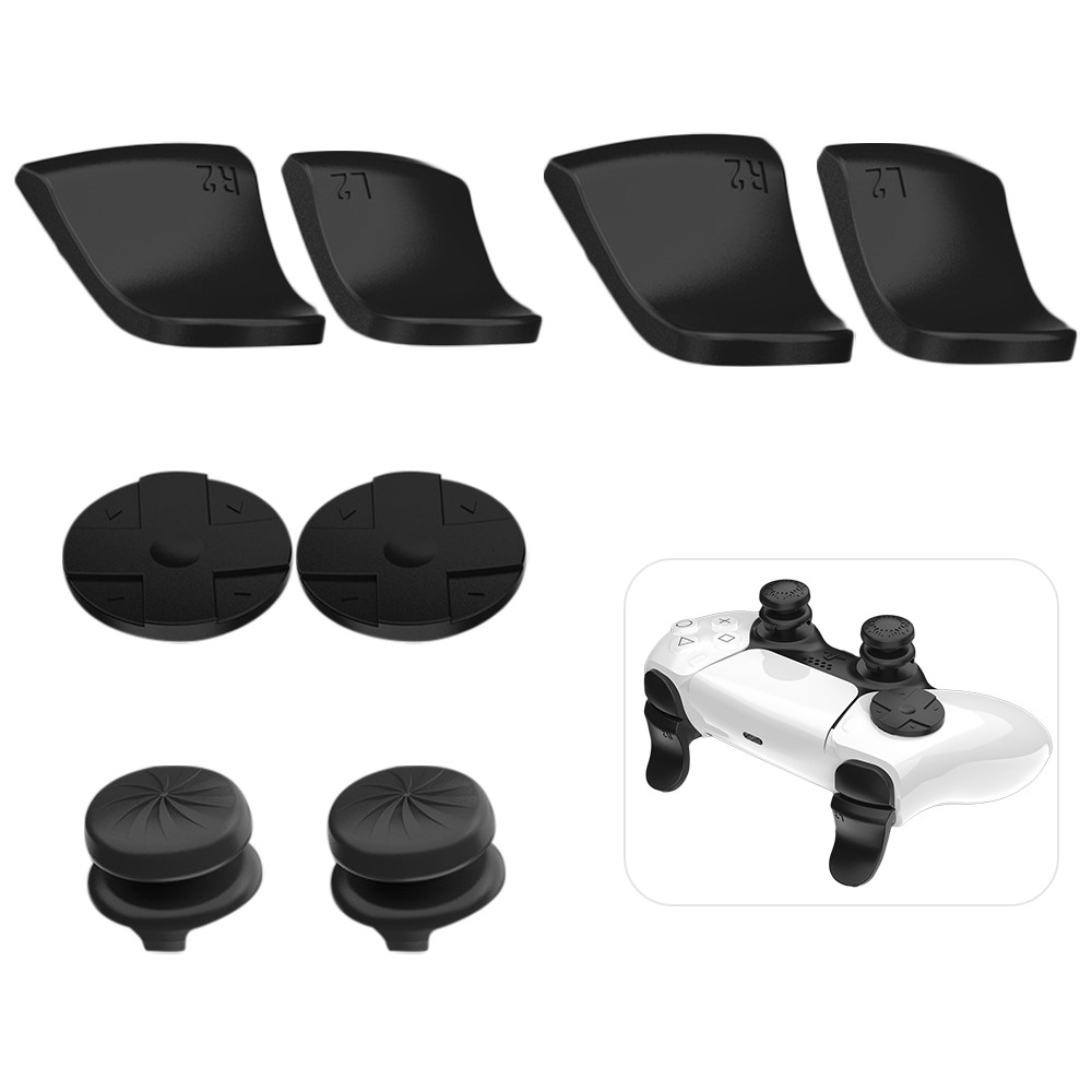 (8-teiliges Set) Sony Playstation PS5 / PS5 Slim Joystick Thumbstick / Steuerkreuz Anti-Rutsch Silikon Kappen und Trigger Verlängerung - Schwarz