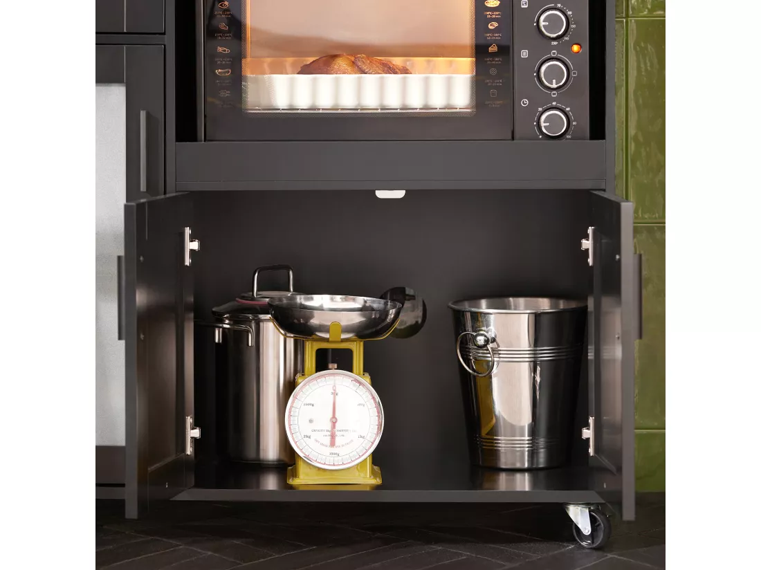 SoBuy FSB78-SCH Meuble Micro-Ondes Buffet Commode sur roulettes Armoire avec 3 Portes, 1 Tiroir, 1 Compartiment, pour Cuisine, Salle à Manger, Salon