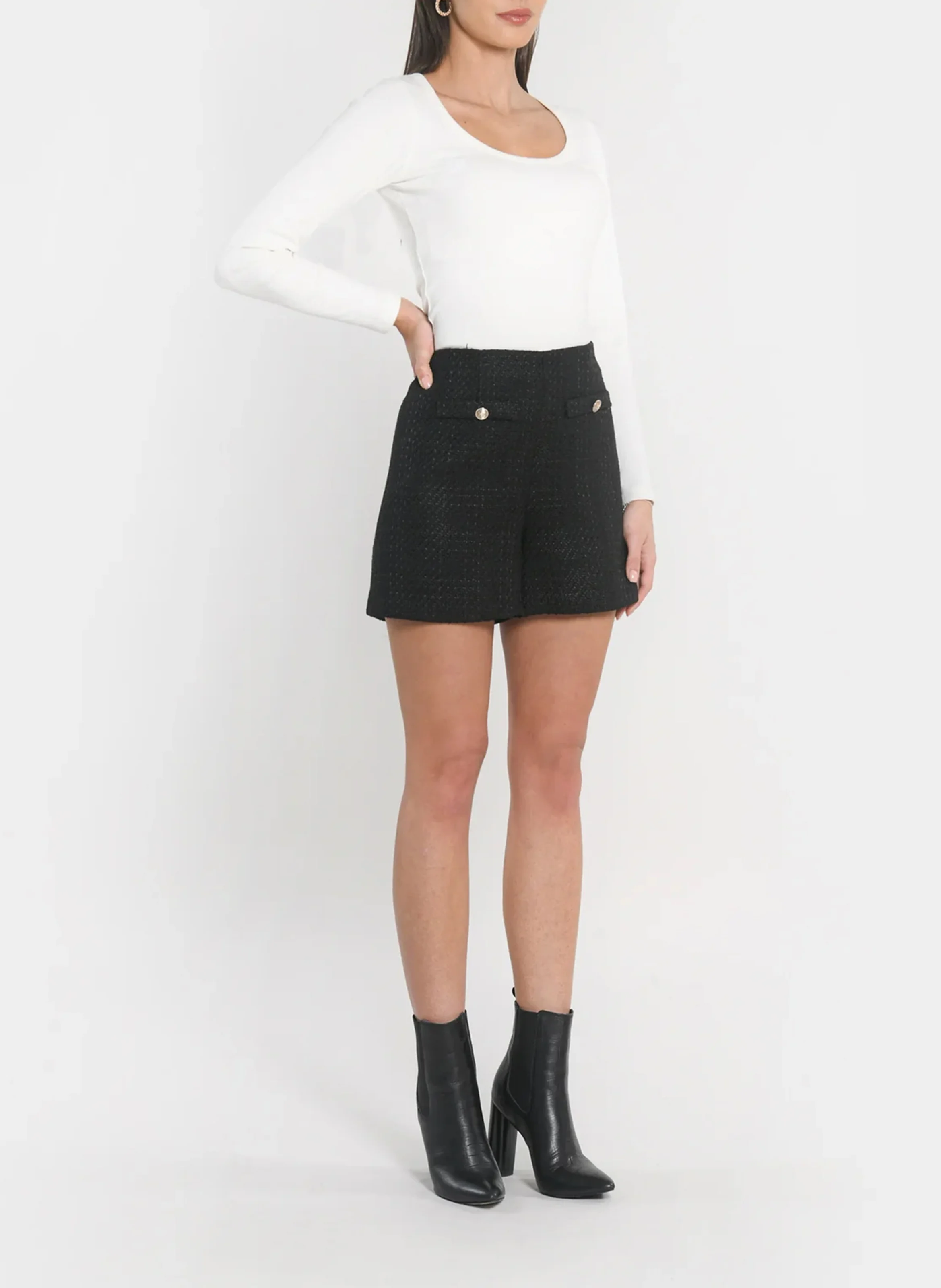 HALLY - Short texturé taille haute | Noir