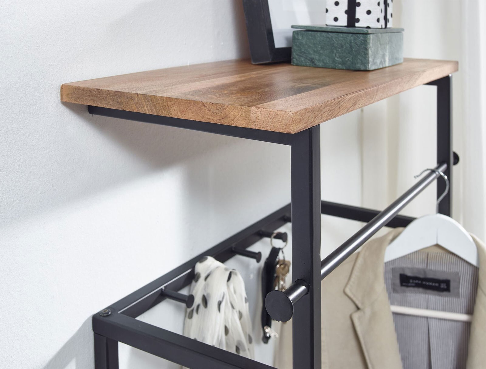 Garderobe 60 x 76 cm Mango massiv/schwarz