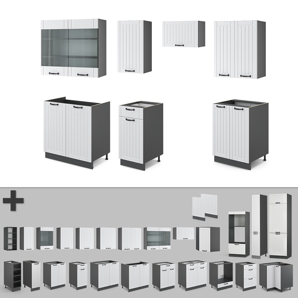 Vicco Küche Fame-Line 240 cm Küchenzeile Landhaus Küchenblock Einbau Anthrazit