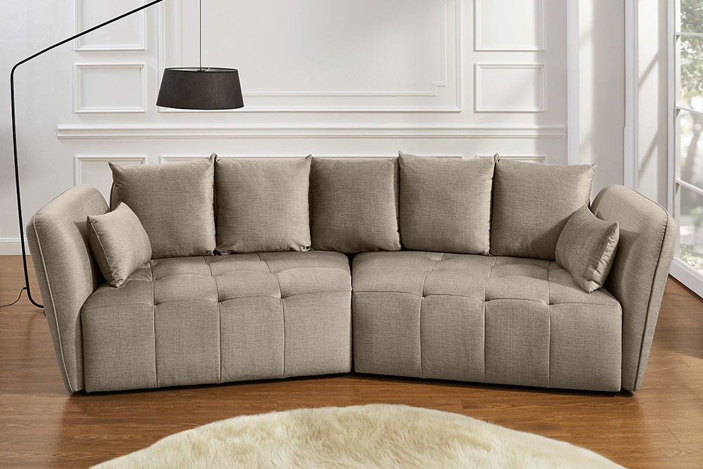 Modernes Big Sofa ROYAL 295cm greige Velours-Strickstoff Federkern XXL-Couch