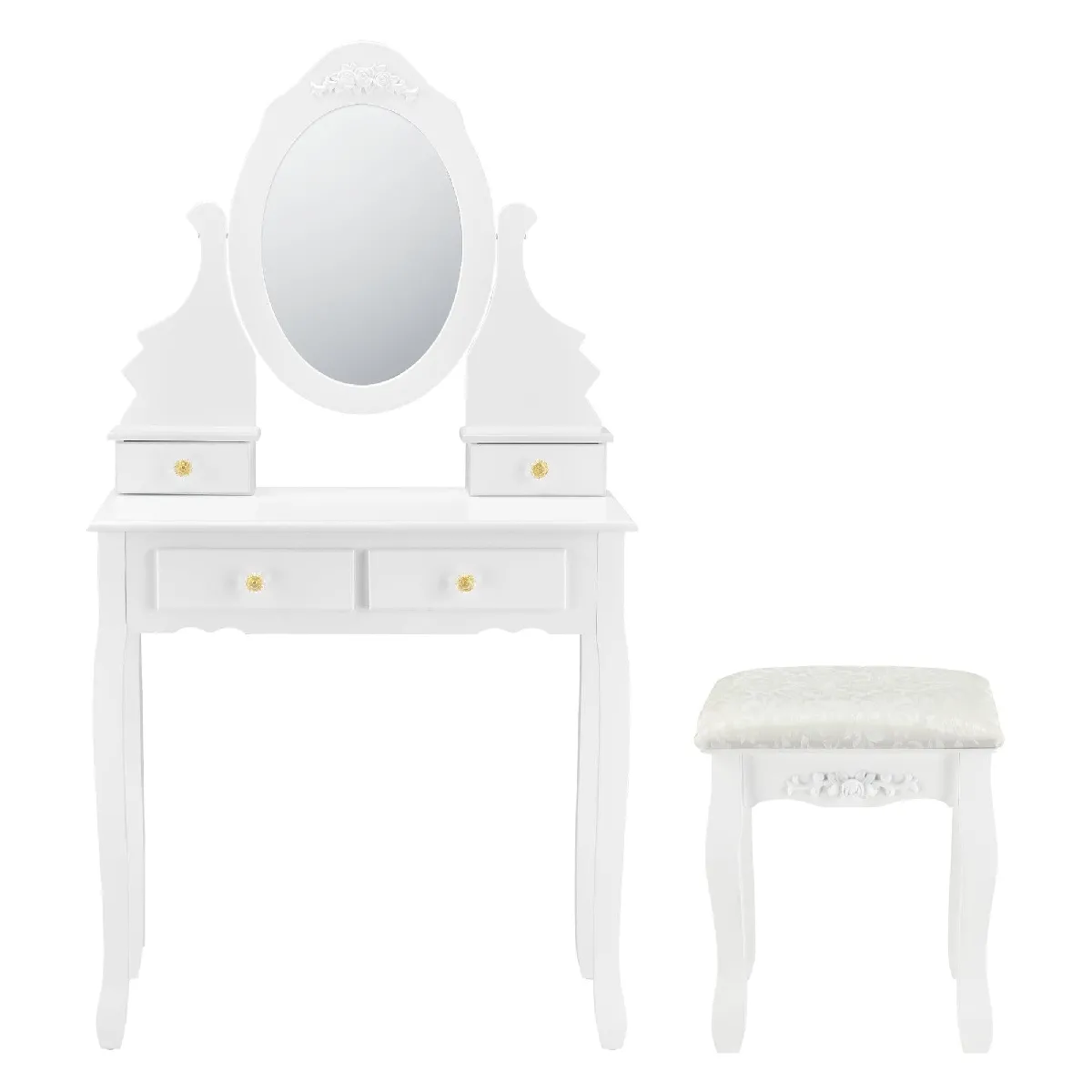 Coiffeuse Helloshop26 avec miroir et tabouret - Blanc