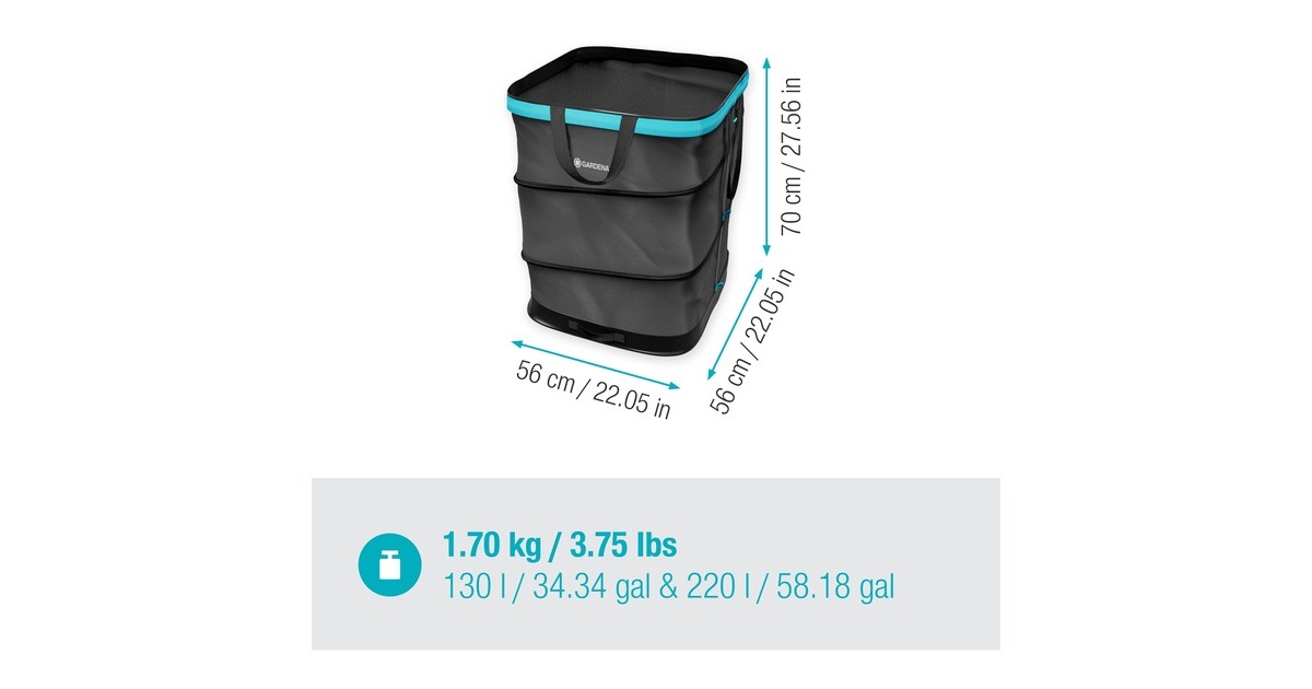 GARDENATuinafvalzak pop-up rechthoekig, maat L  (Zwart/turquoise, Tot 220 liter)