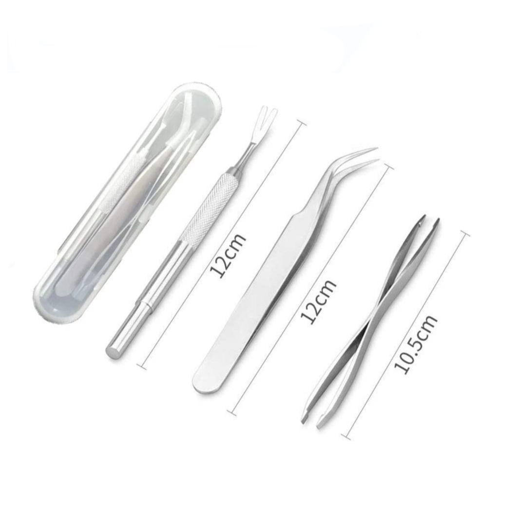 (3-tlg. Set) Zeckenzange Hunde / Katzen Edelstahl Pinzette Zecken Entferner Haken   Box