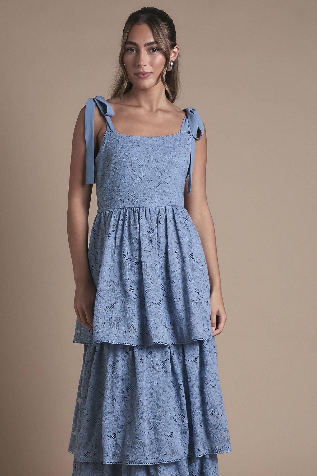 Oasis Robe Longue de Demoiselle d'Honneur Oasis à Dentelle et Volants