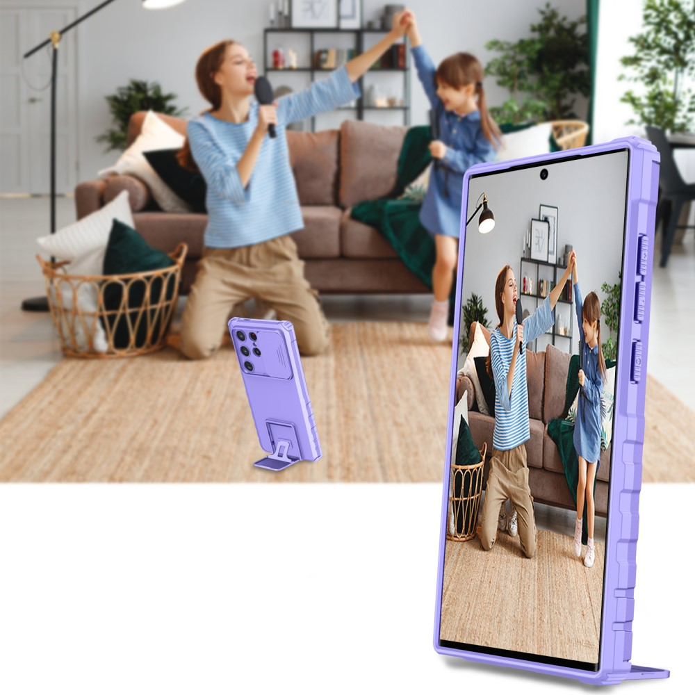 Samsung Galaxy S24 Ultra Hybrid Outdoor Hardcase Hülle mit Cam-Slider   Kickstand - Lila (Matt)
