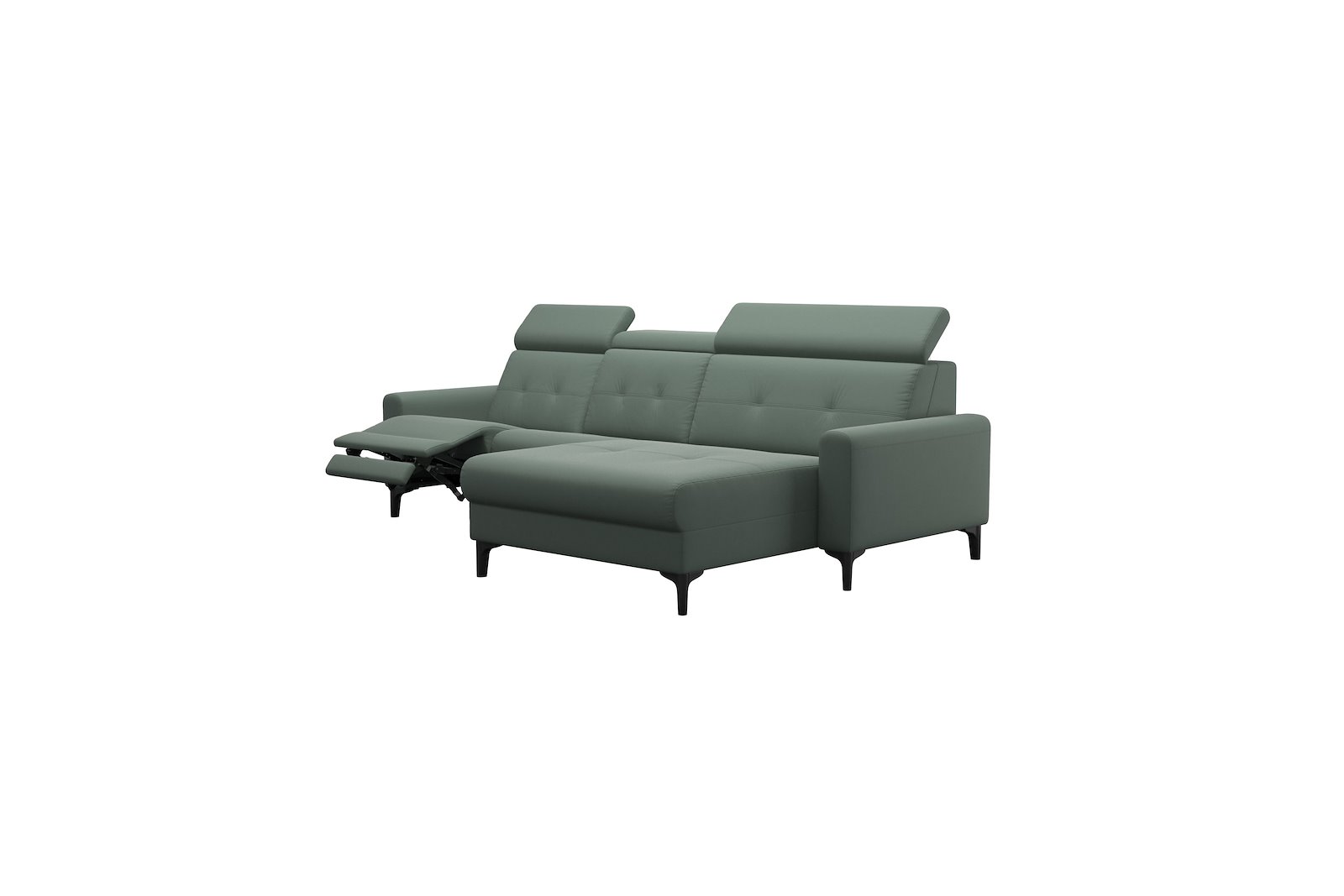 Anna 2-seter (PM) med LS (L) Hud Paloma Sage Green med A1 arm og polerte organiske sort alu ben, 14 cm. (Power-Manual)