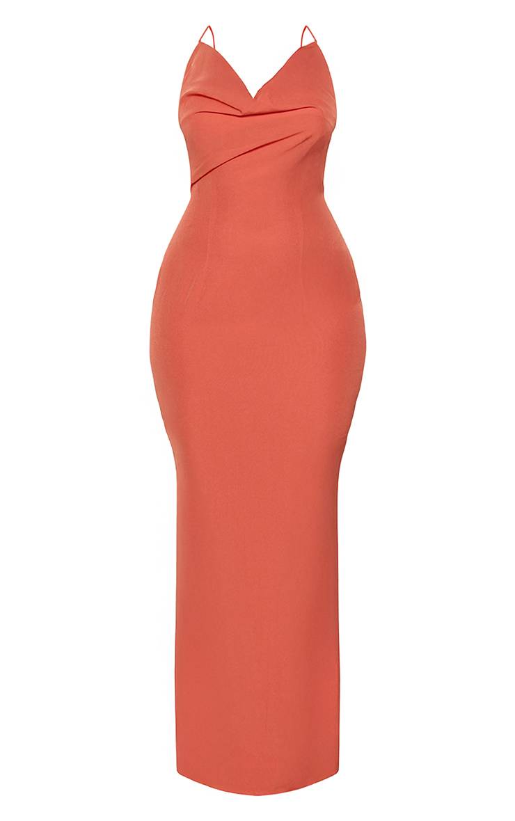 Rouille Robe Longue Moulante À Col Bénitier Orange