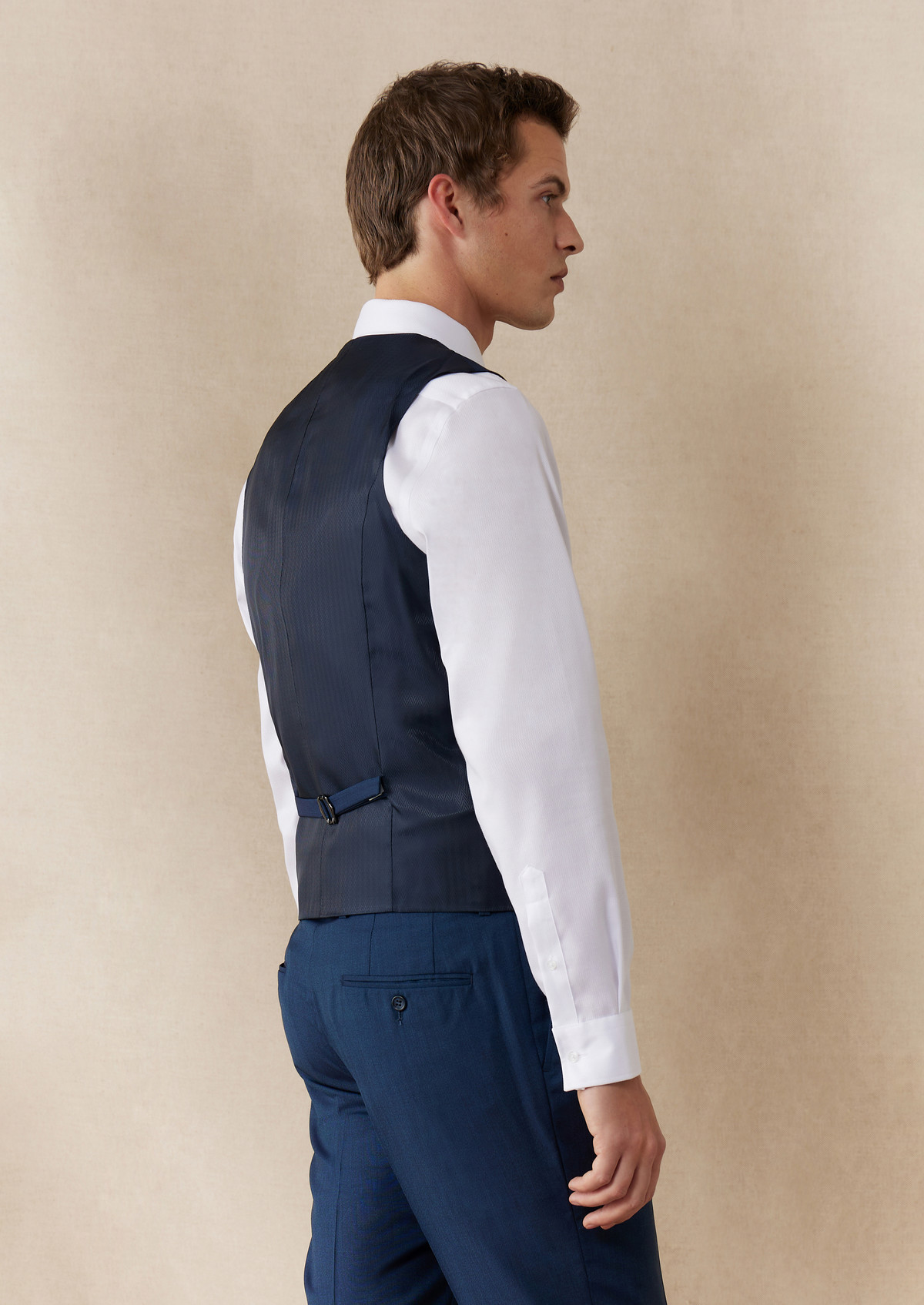 Gilet de costume en laine et soie unies bleu prusse