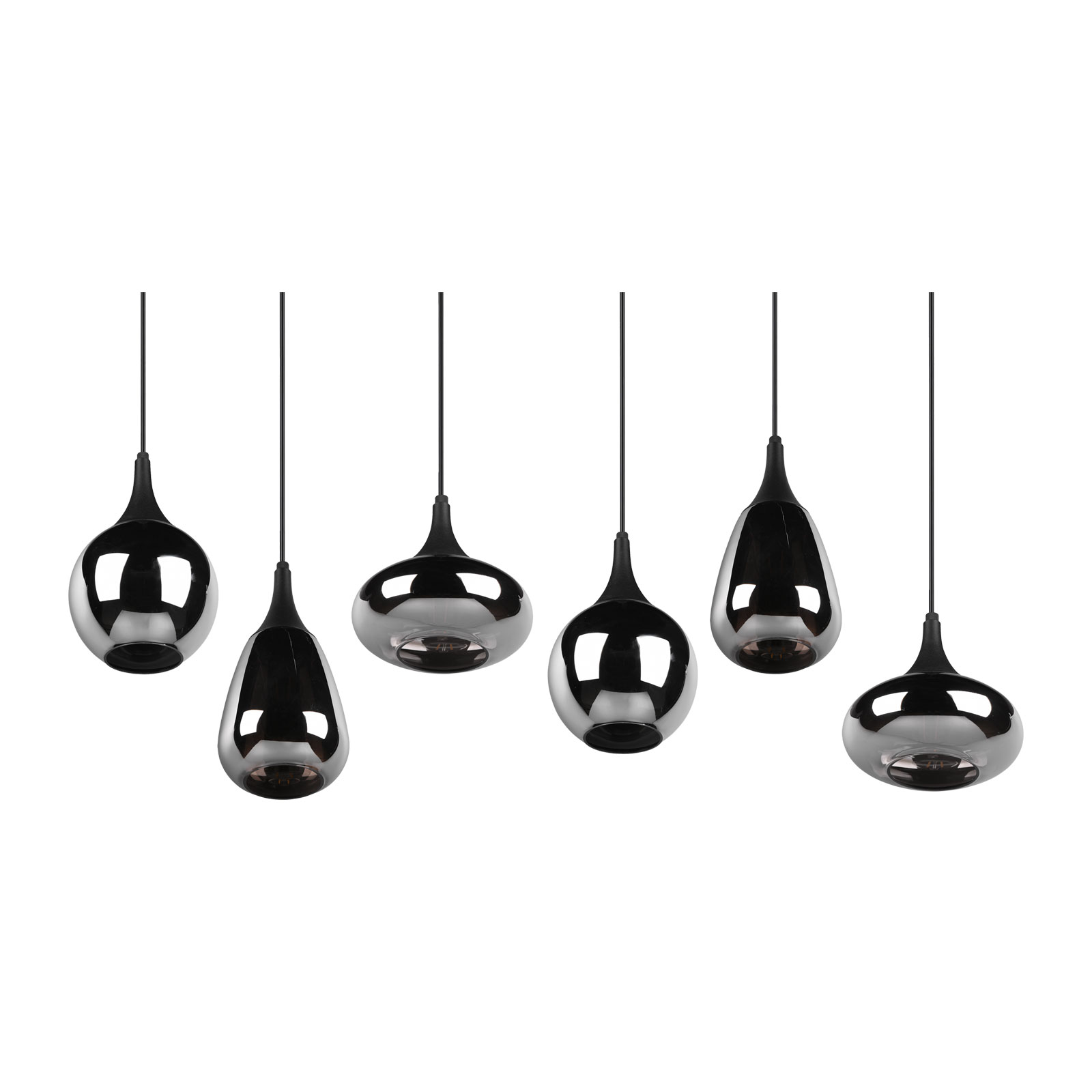 Pendelleuchte - schwarz - Glas bedampft - 6-flammig
