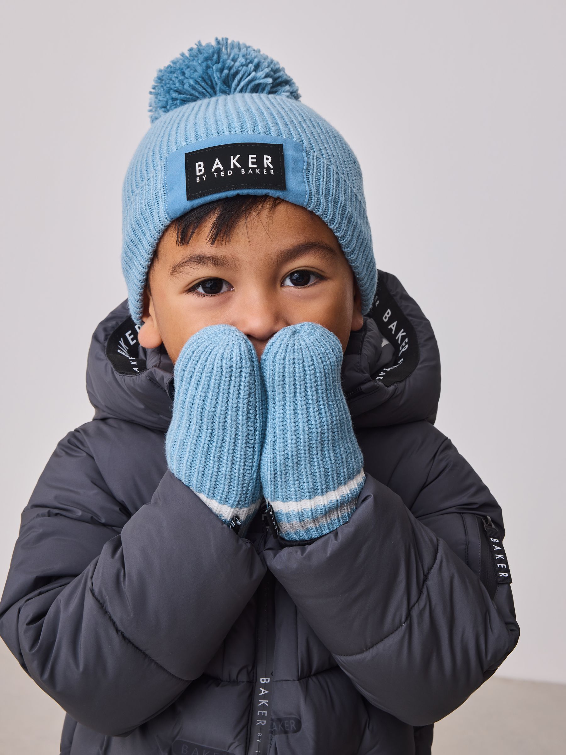 Blauw - Baker by Ted Baker Boys Pom Beanie and Mittens Set