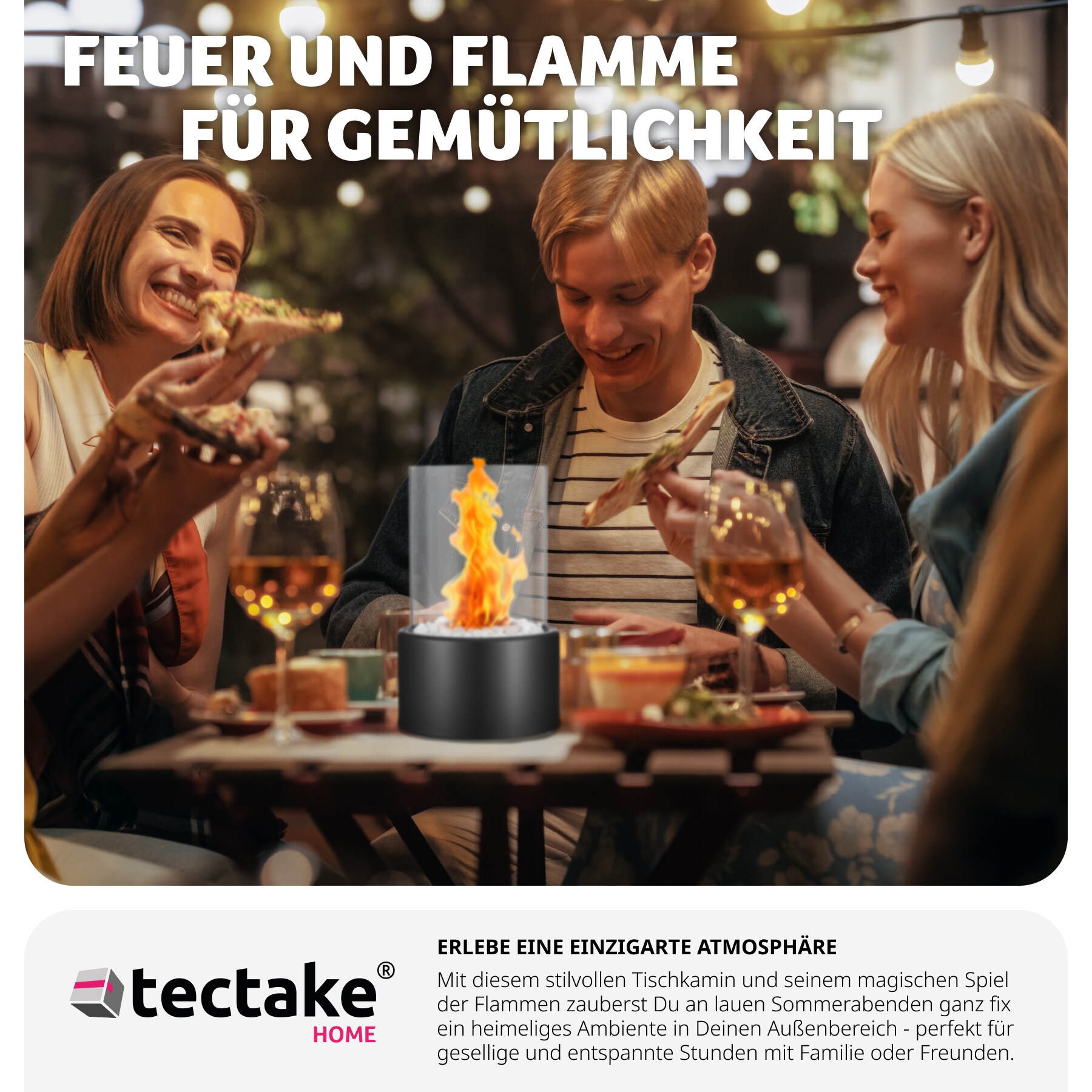 tectake® Bioethanol-Tischkamin, hitzefest, 2 Brennkammern mit Glasfaserwolle, 16,5 x 26 cm