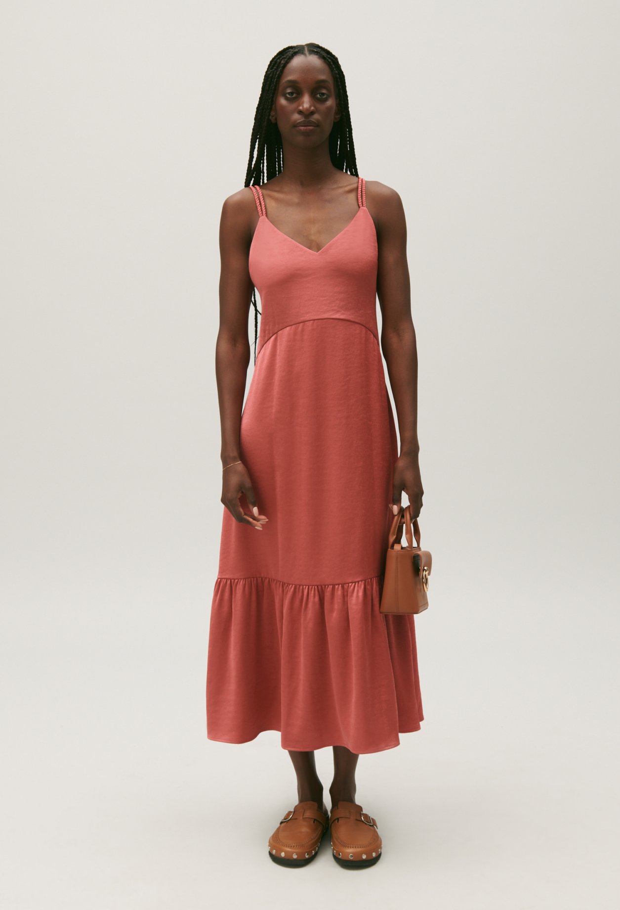 Robe midi satinee terracotta