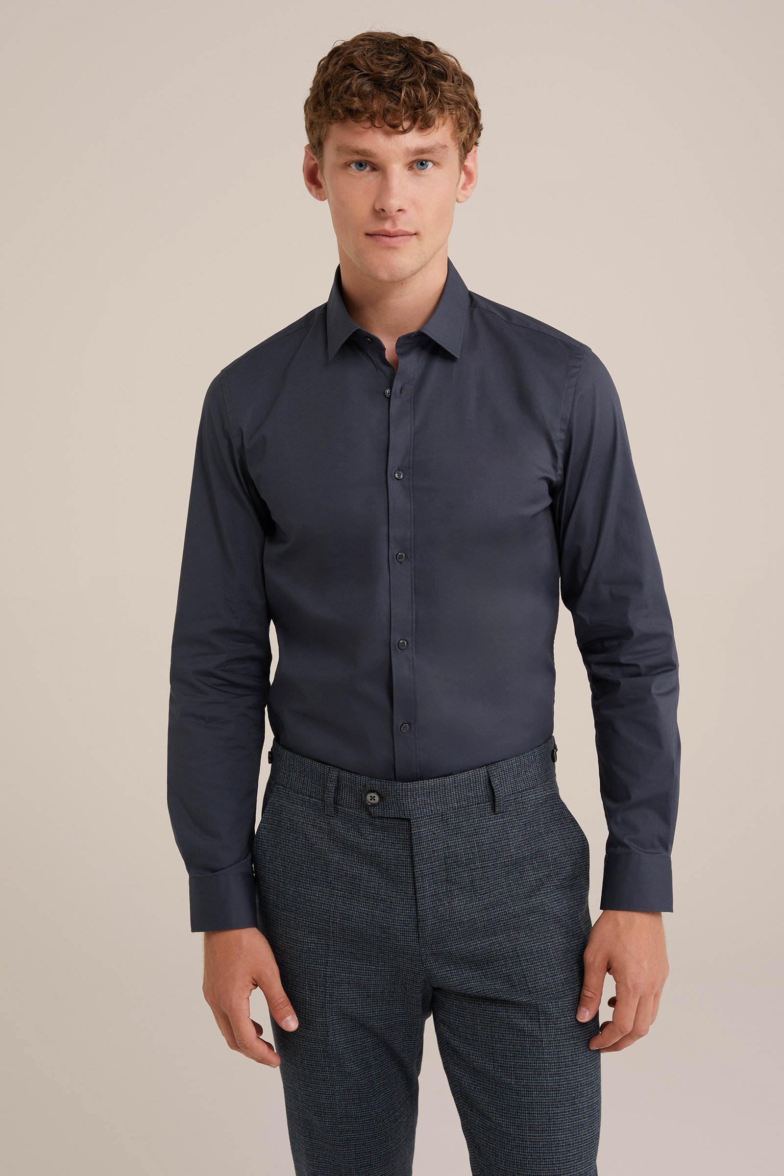 tall fit anti-odour overhemd met stretch Fundamentals Grijs