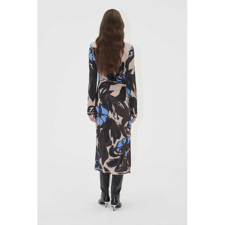 Stine Goya Gathered Long Sleeve Midi Dress, 2244 Stocking Jersey Eccentric floral