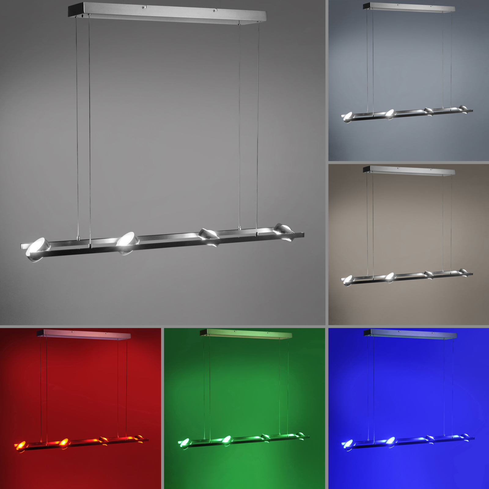 LED-Pendelleuchte - stahlfarben - SmartHome - 4-flammig