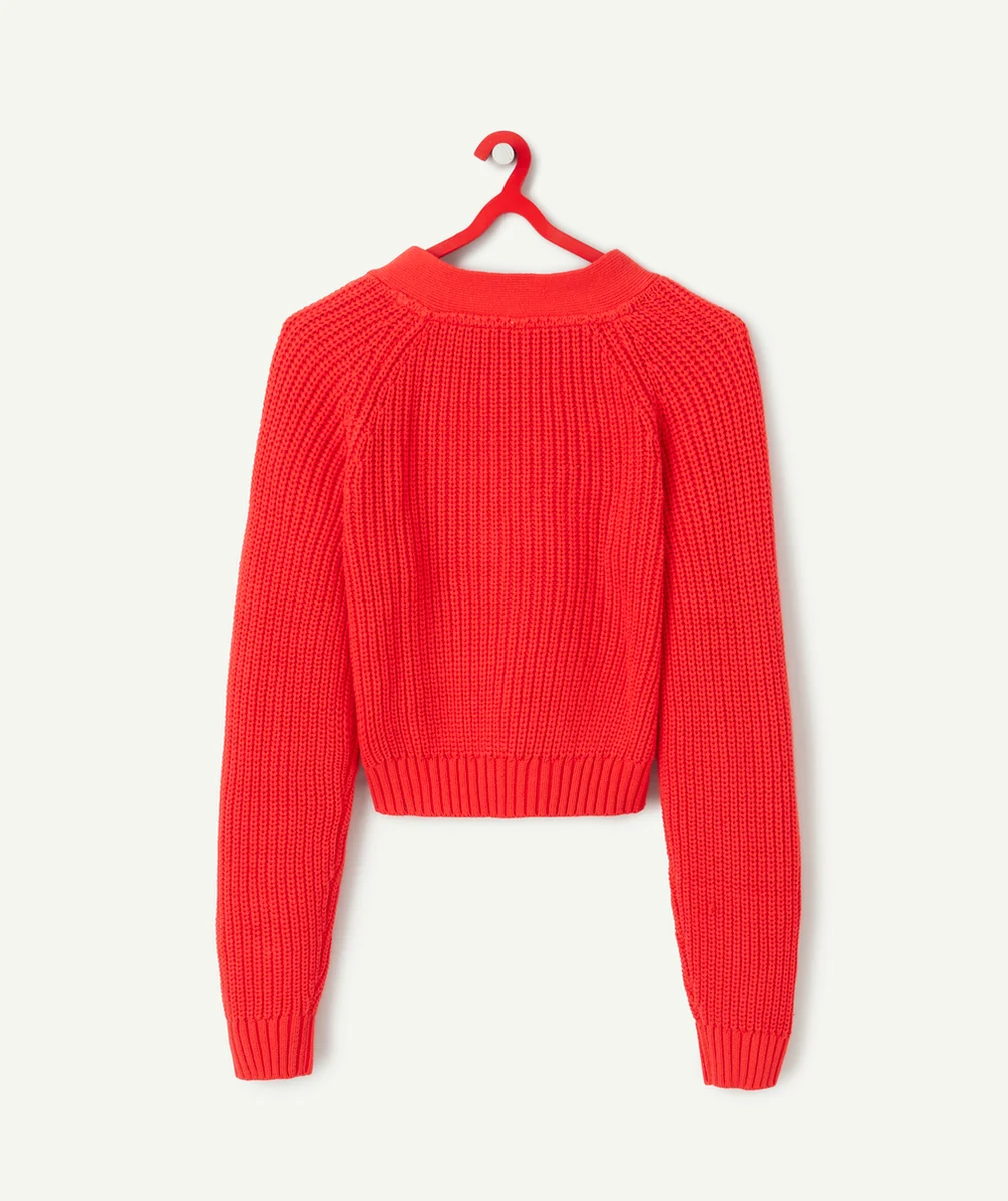 gilet en tricot manches longues fille rouge