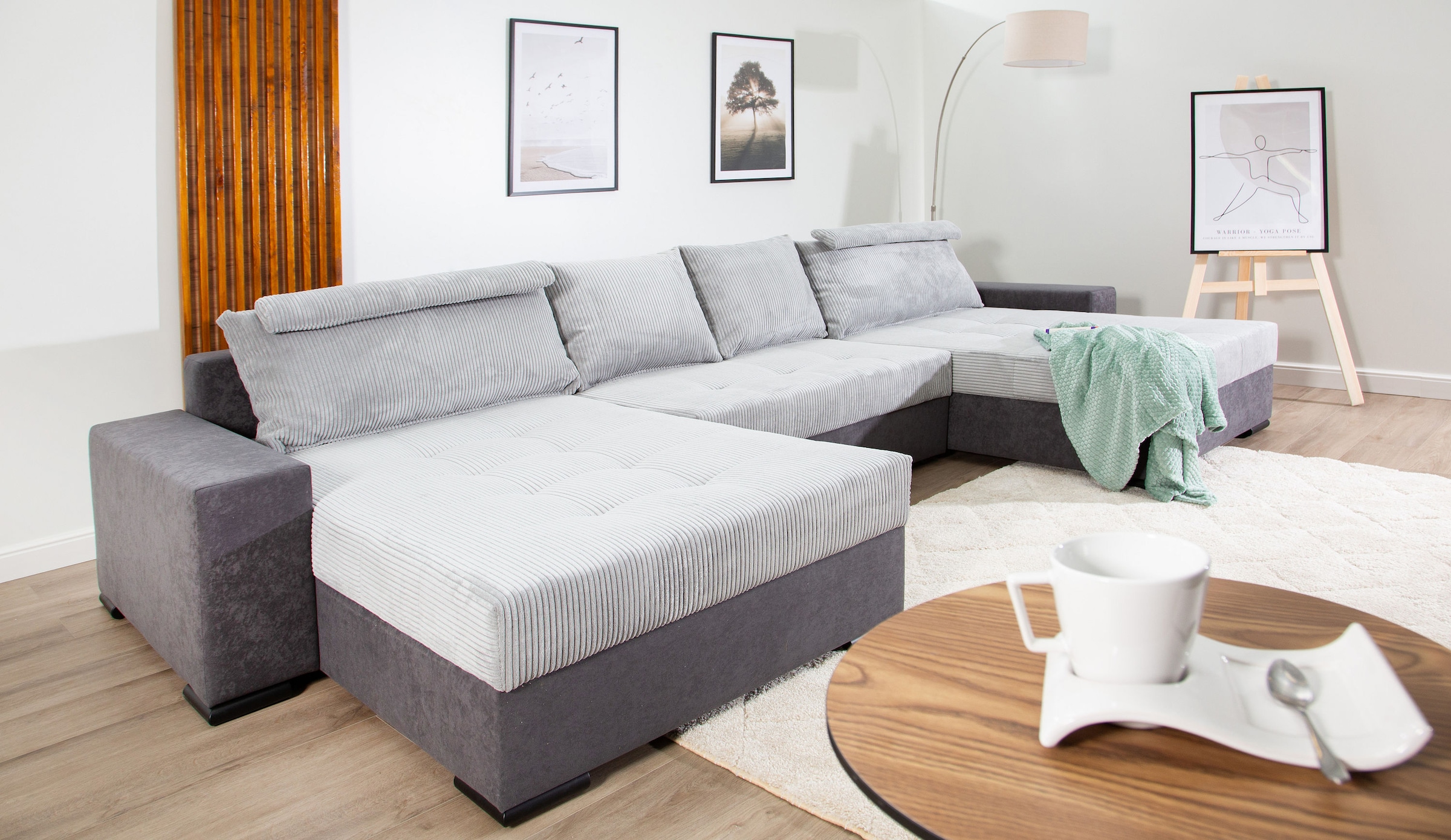 COLLECTION AB Wohnlandschaft »Josy XXXL-Relax U-Form, B: 352 cm« mit Bettfunktion, Bettkasten & 2 Nackenkissen, Federkern