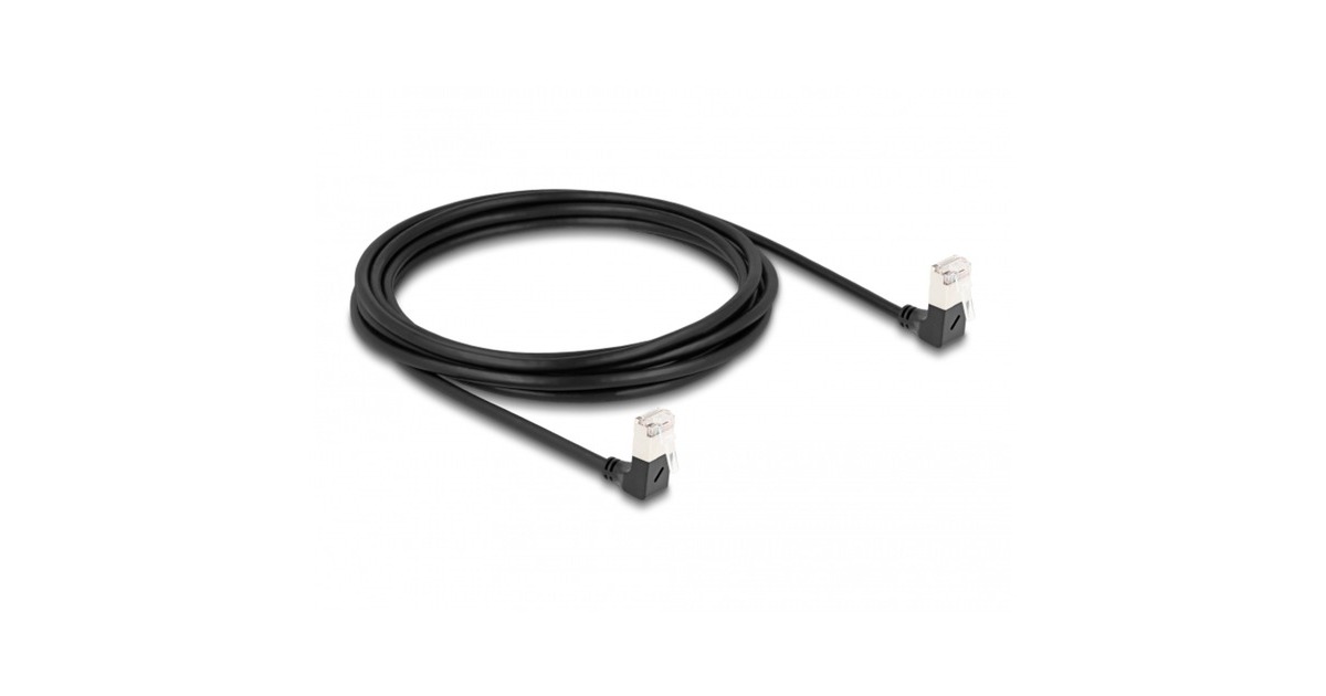 DeLOCKRJ45 Network Cable Cat.6A S/FTP Slim 90° downwards / downwards angled 3 m kabel  (Zwart)