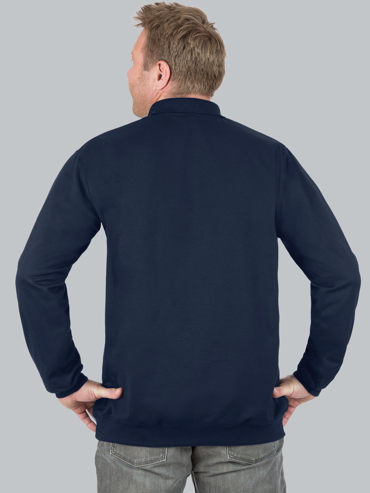Langarm Polo aus Sweat-Qualität Navy