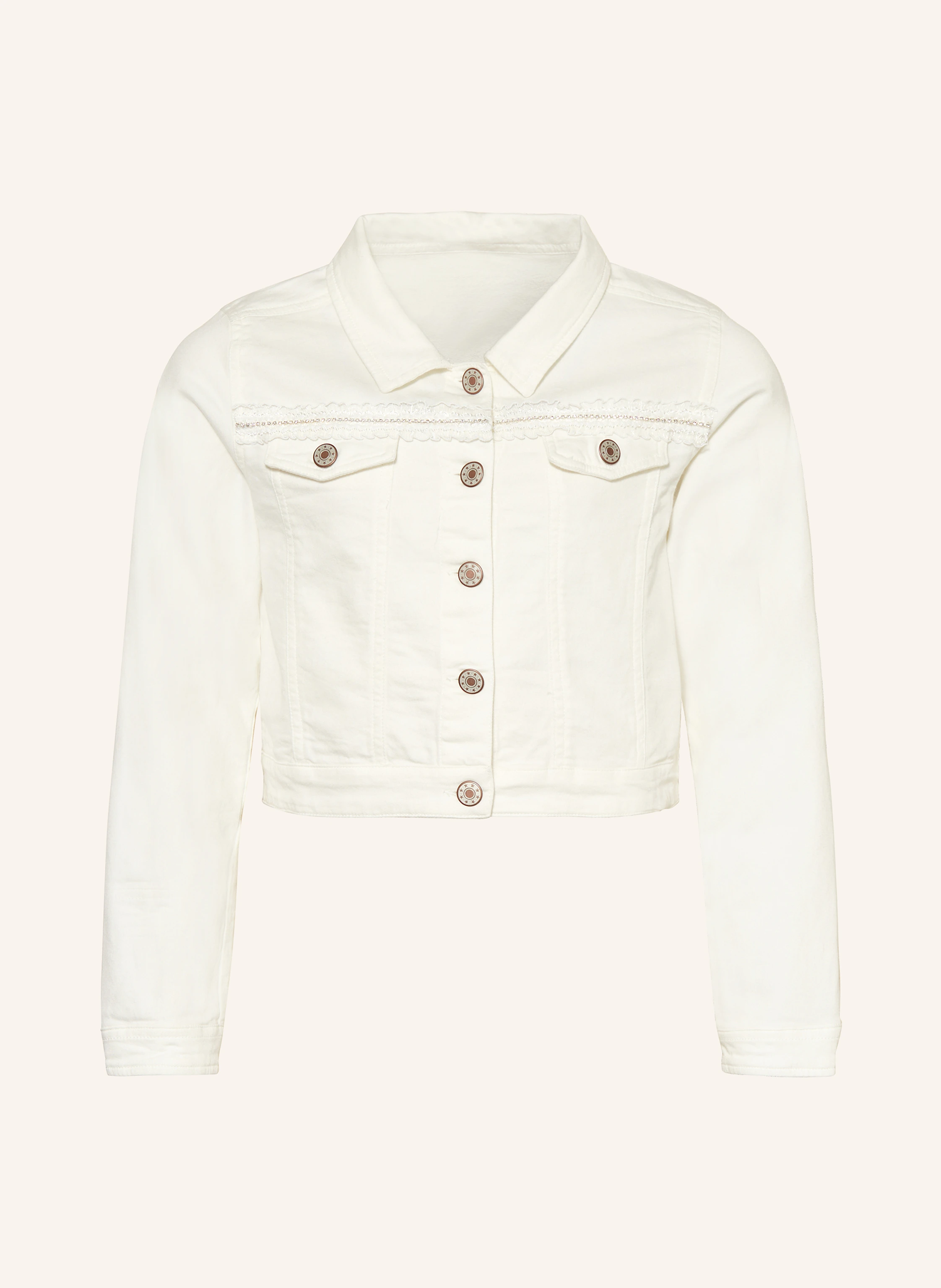 MONNY Jeansjacke mit Spitze und Schmucksteinen