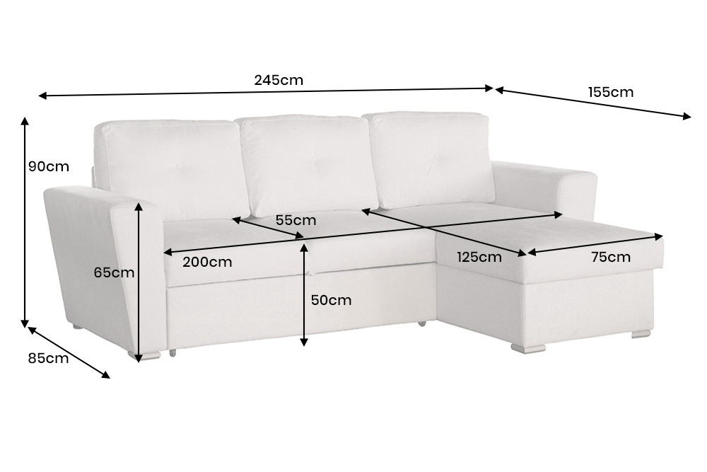 Schlafecksofa APARTMENT 245cm beige Strukturstoff inkl. Stauraum beidseitig aufbaubar