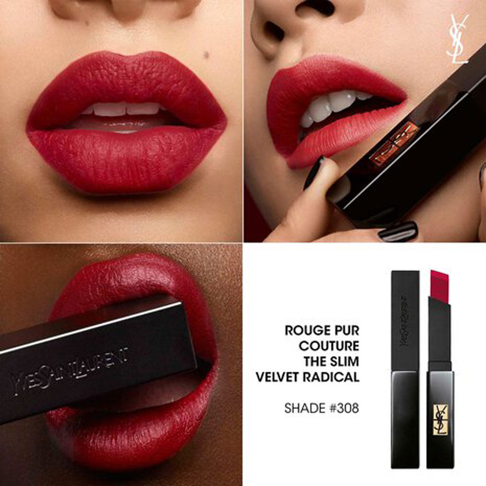 Rouge Pur Couture The Slim Velvet Radical  Rouge à Lèvres Mat Effet Velours - Longue Tenue et Confort - 308 Red Exposed